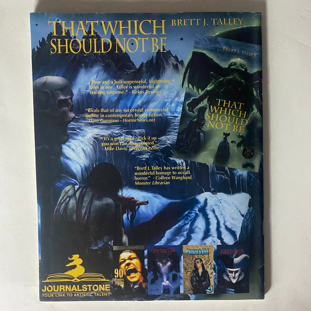 Cemetery Dance Magazine April 2012, issue #66, back cover featuring promotional material for 'That Which Should Not Be' by Brett J. Talley, with striking cover art.