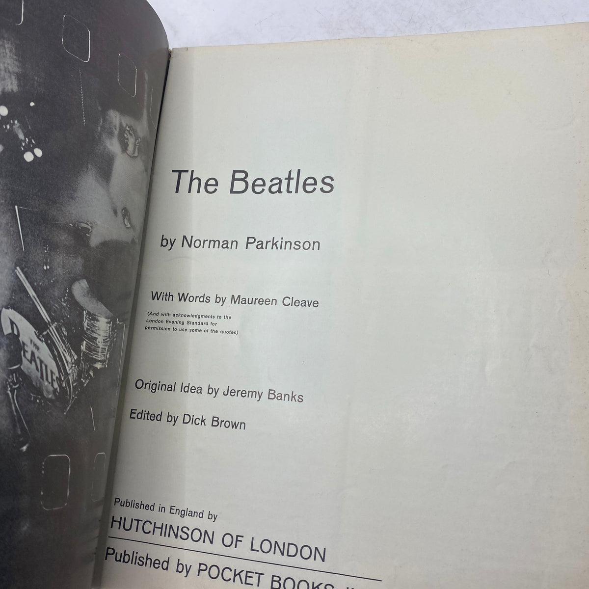 Inside page of Vintage 1964 The Beatles photography by Norman Parkinson featuring the book details and credits.