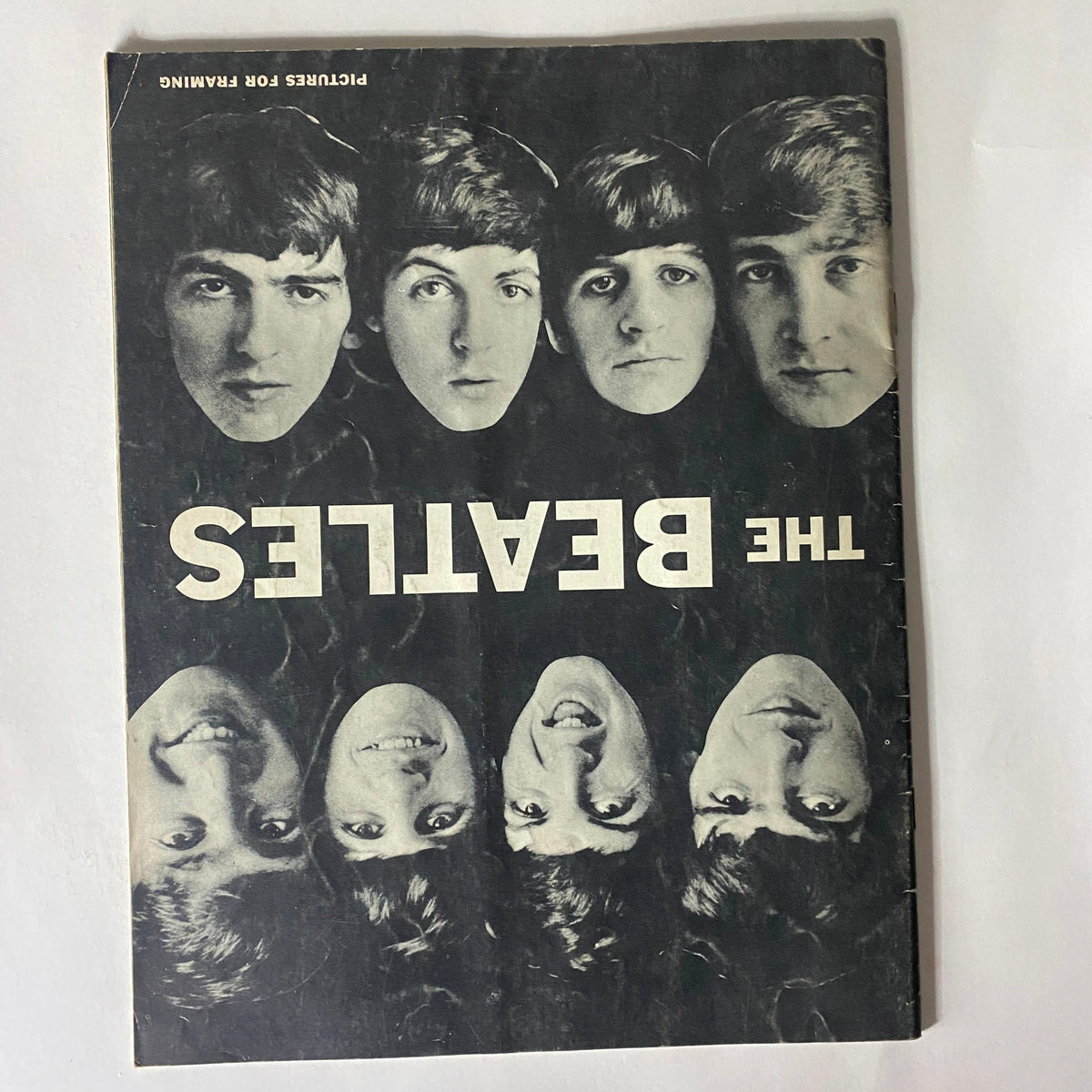 Vintage 1964 The Beatles by Norman Parkinson displaying a unique artistic arrangement of band members' faces, a must-have photograph for Beatles enthusiasts.