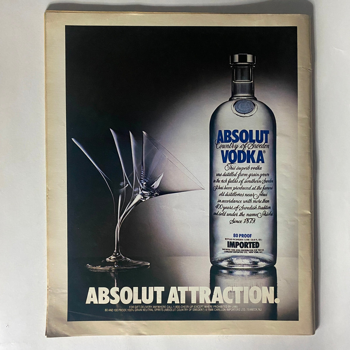 Back cover of Spin Magazine January 1993 displaying an advertisement for Absolut Vodka with a sleek bottle and elegant martini glasses.