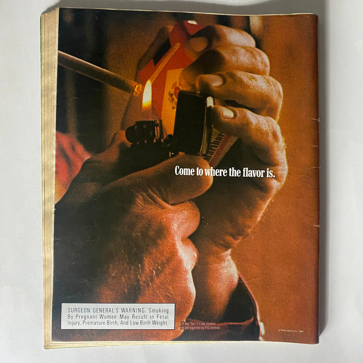 Back cover of VTG Spin Magazine September 1989 Vol 5 No. 6 showcasing an advertisement with a lighting cigarette message, emphasizing nostalgia.