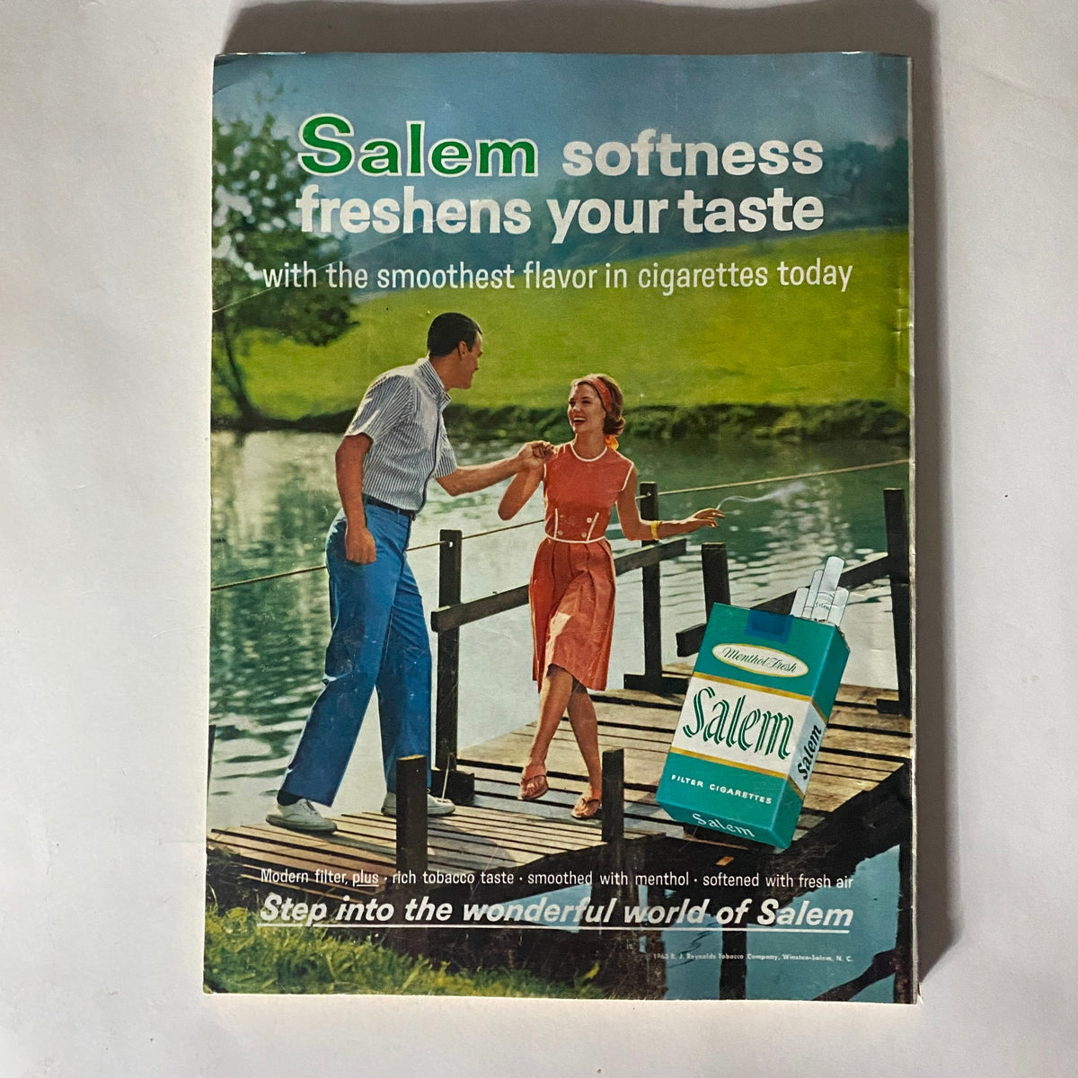 Back cover of VTG Redbook Magazine August 1964, featuring an advertisement for Salem cigarettes, promoting their smooth taste.
