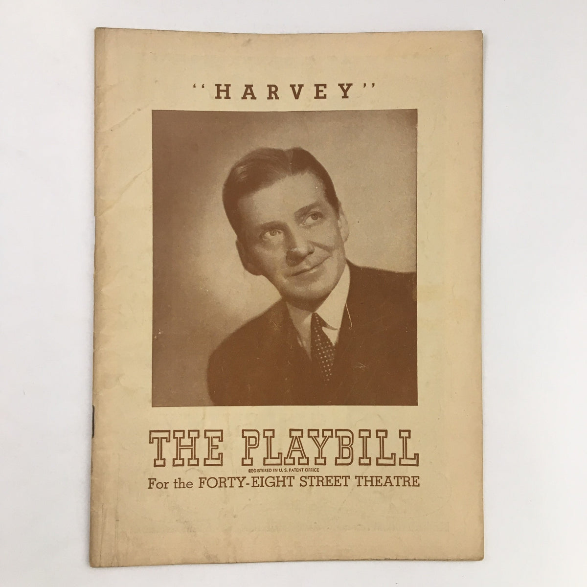 Cover of the 1946 Playbill titled 'Harvey' featuring Frank Fay for the Forty-Eight Street Theatre, showcasing vintage theatrical design.