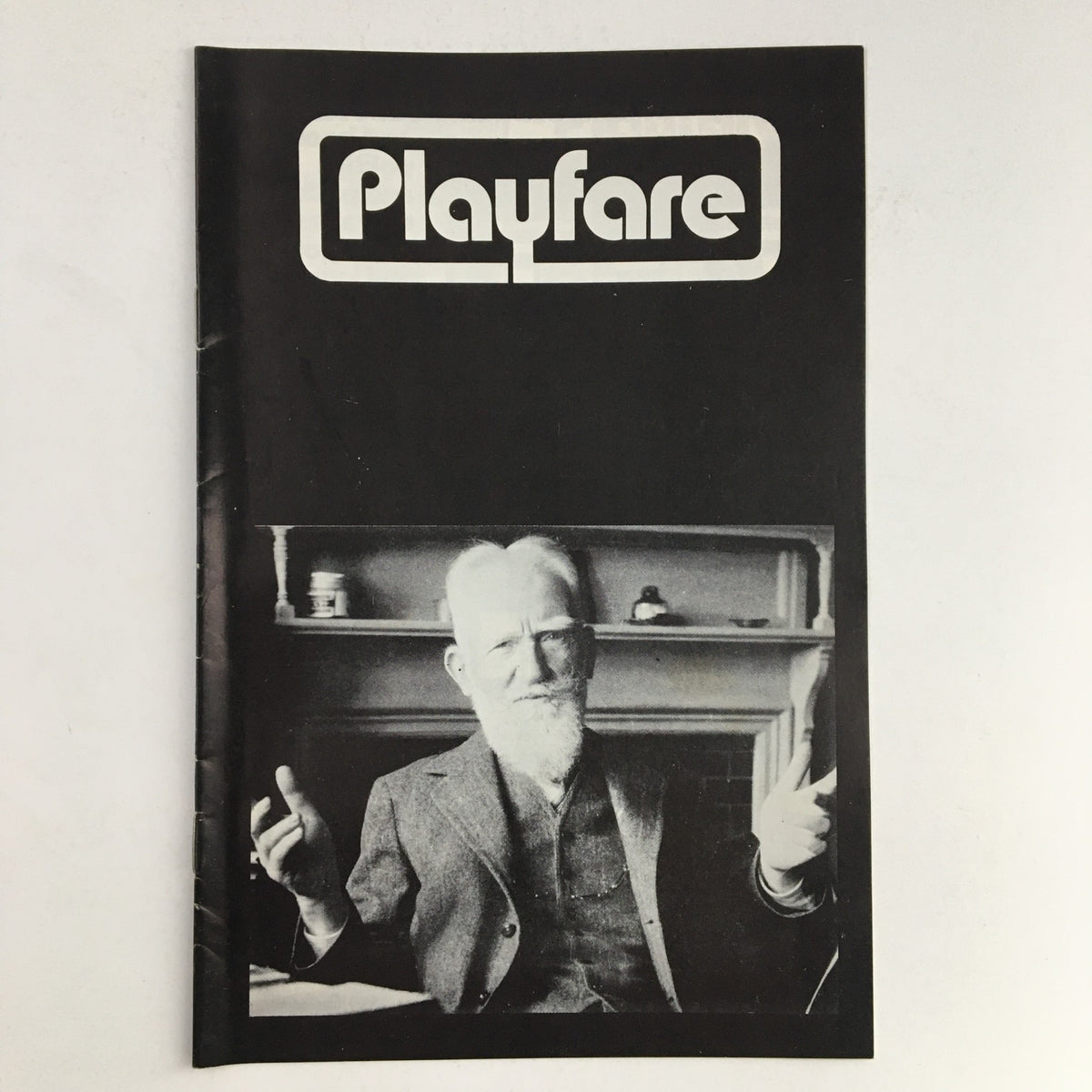 Cover of the 1972 Playfare magazine featuring George Bernard Shaw's Misalliance, showcasing a photograph of a man with white hair and beard, dressed in a suit.