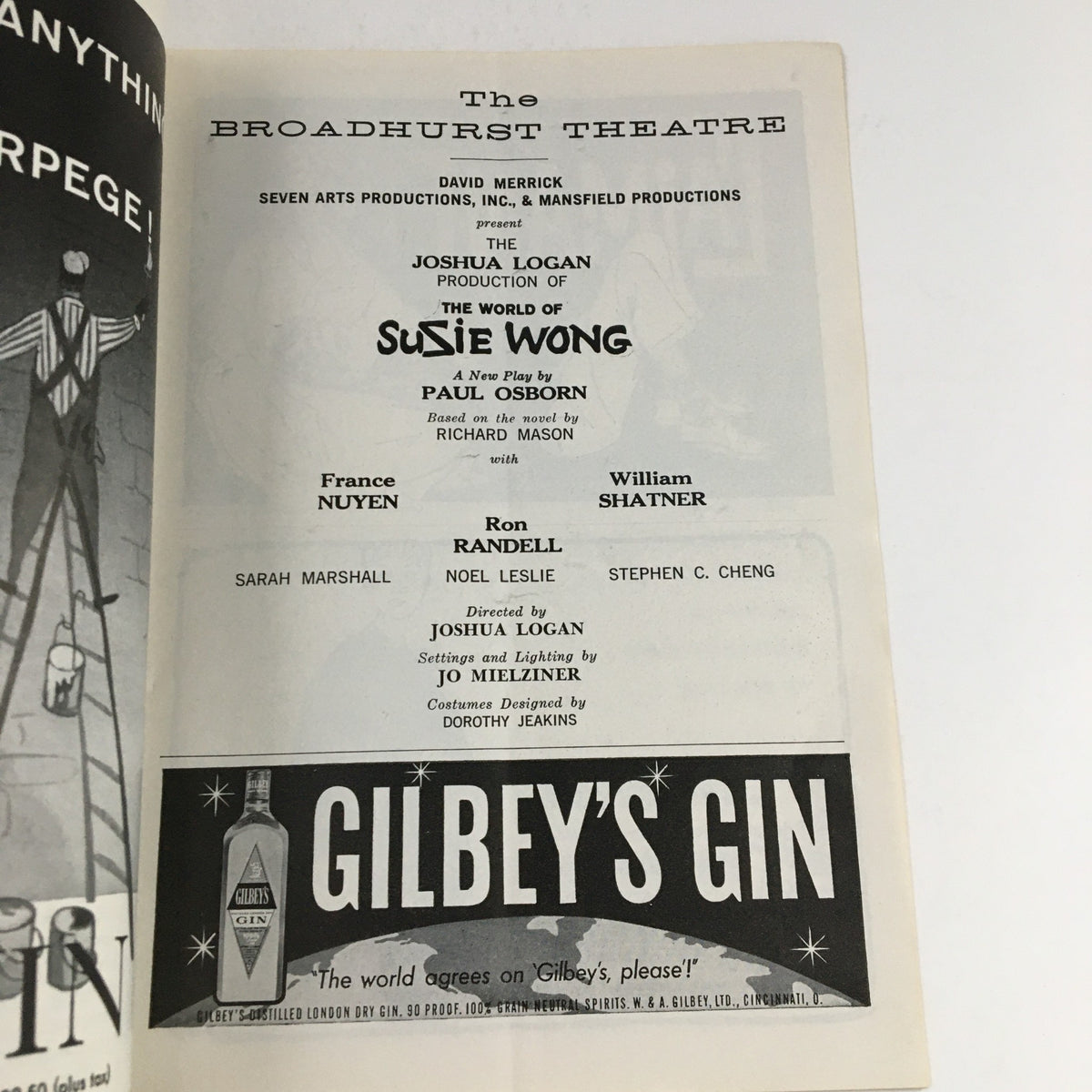 Inside page of the 1959 Playbill for The Broadhurst Theatre showing details about the production of The World of Suzie Wong.