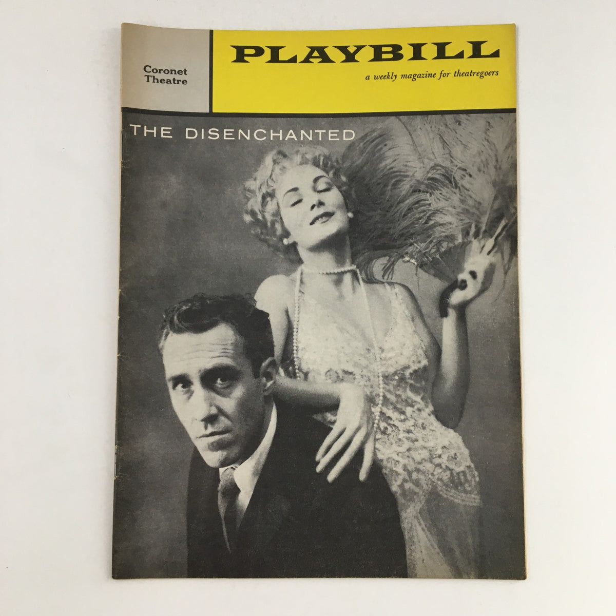 Vintage 1958 Playbill for The Disenchanted at the Coronet Theatre featuring cast members in classic theatrical attire.