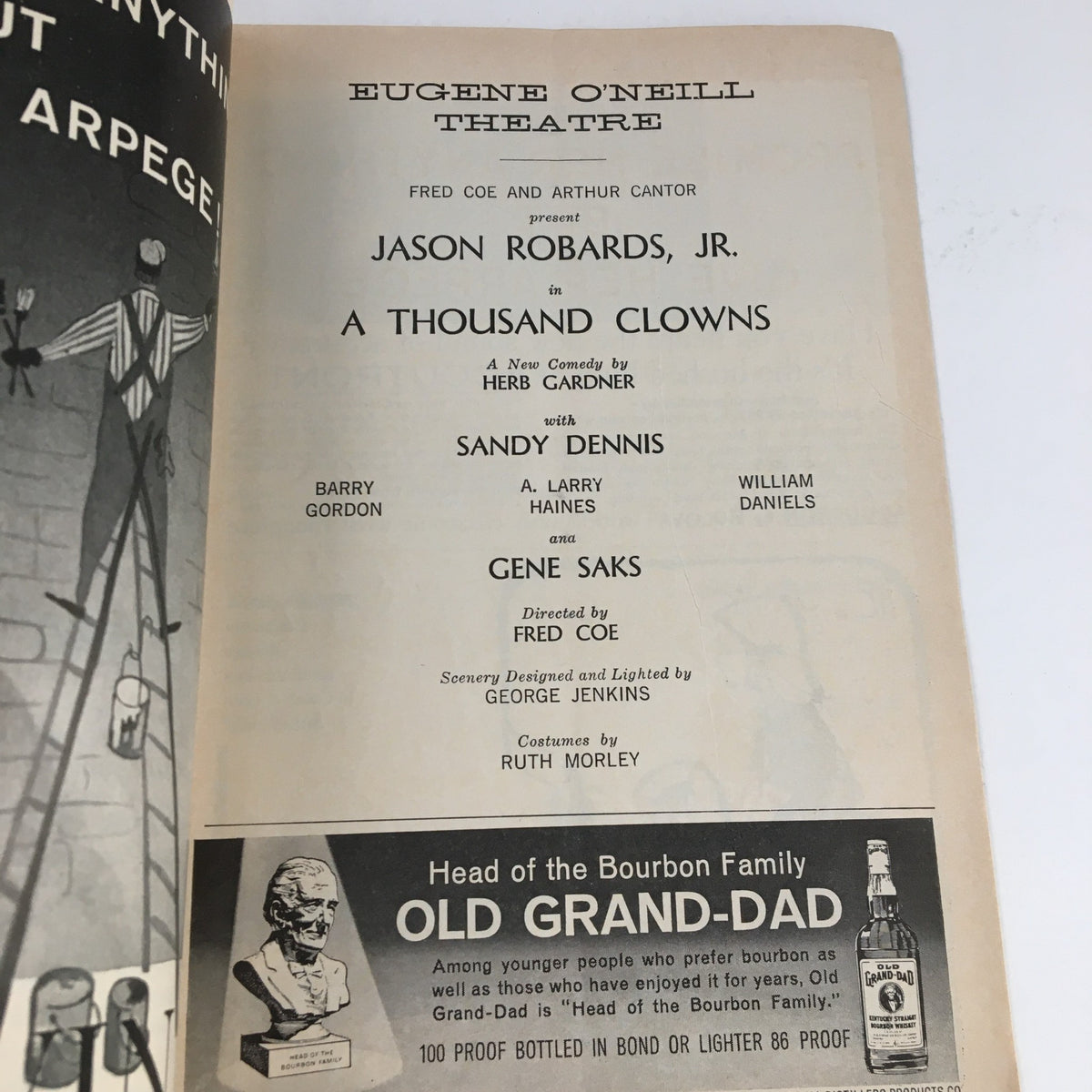 1962 Playbill A Thousand Clowns featuring cast credits and production details, highlighting Jason Robards Jr. and Sandy Dennis from the Eugene O'Neill Theatre.