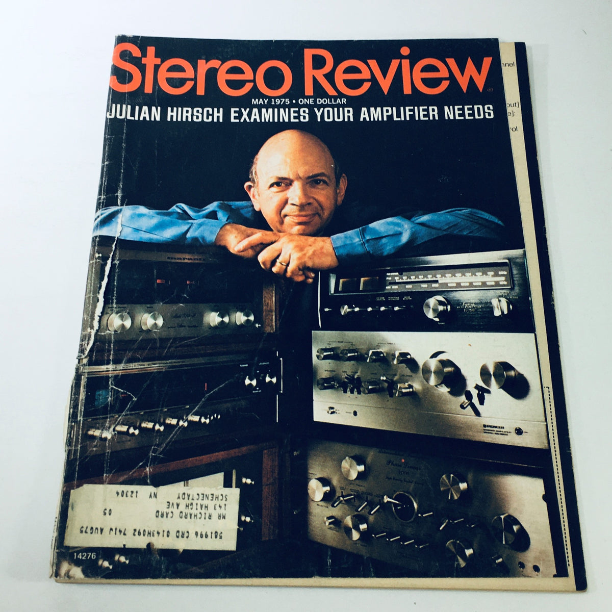 VTG Stereo Review Magazine May 1975 cover featuring Julian Hirsch examining amplifier needs, showcasing vintage audio equipment.