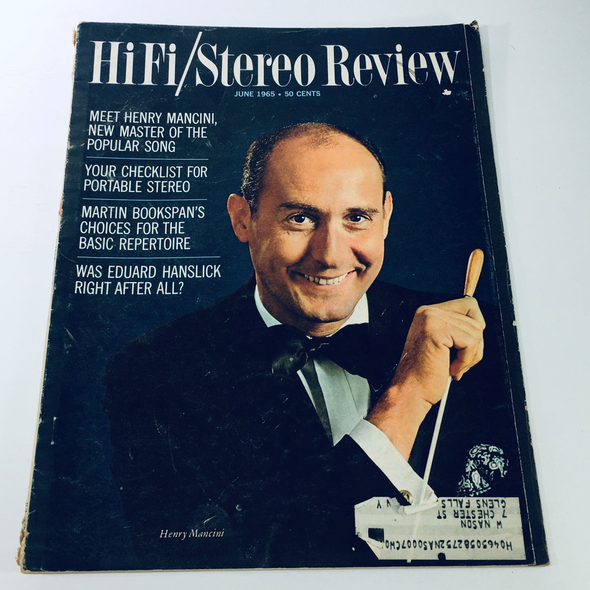 Vintage HiFi Stereo Review Magazine from June 1965 featuring Henry Mancini on the cover, reflecting 1960s music culture and audio technology.