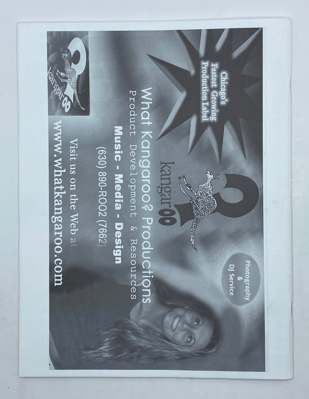 Back cover of Tabard Inn Magazine 2005 #1 promoting Kangaroo Productions, with contact information and design details.