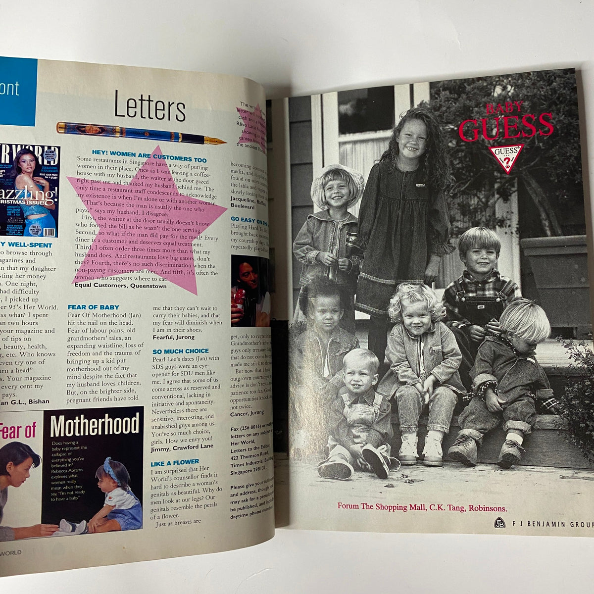 Her World Magazine March 1996 - Letters section with a community focus, displaying reader interactions and insights about motherhood.