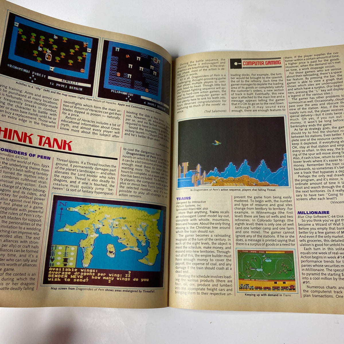 Feature on 'Think Tank' video game in Electronic Games Magazine September 1984, detailing game mechanics and strategies for effective play.