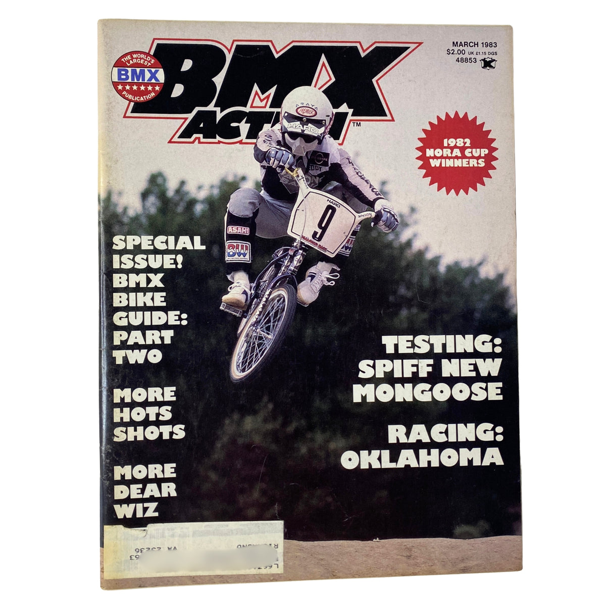 Cover of BMX Action Magazine March 1983 Vol 8 No. 3 featuring Eddy King with BMX racing elements and highlights of the 1982 NORA Cup winners.