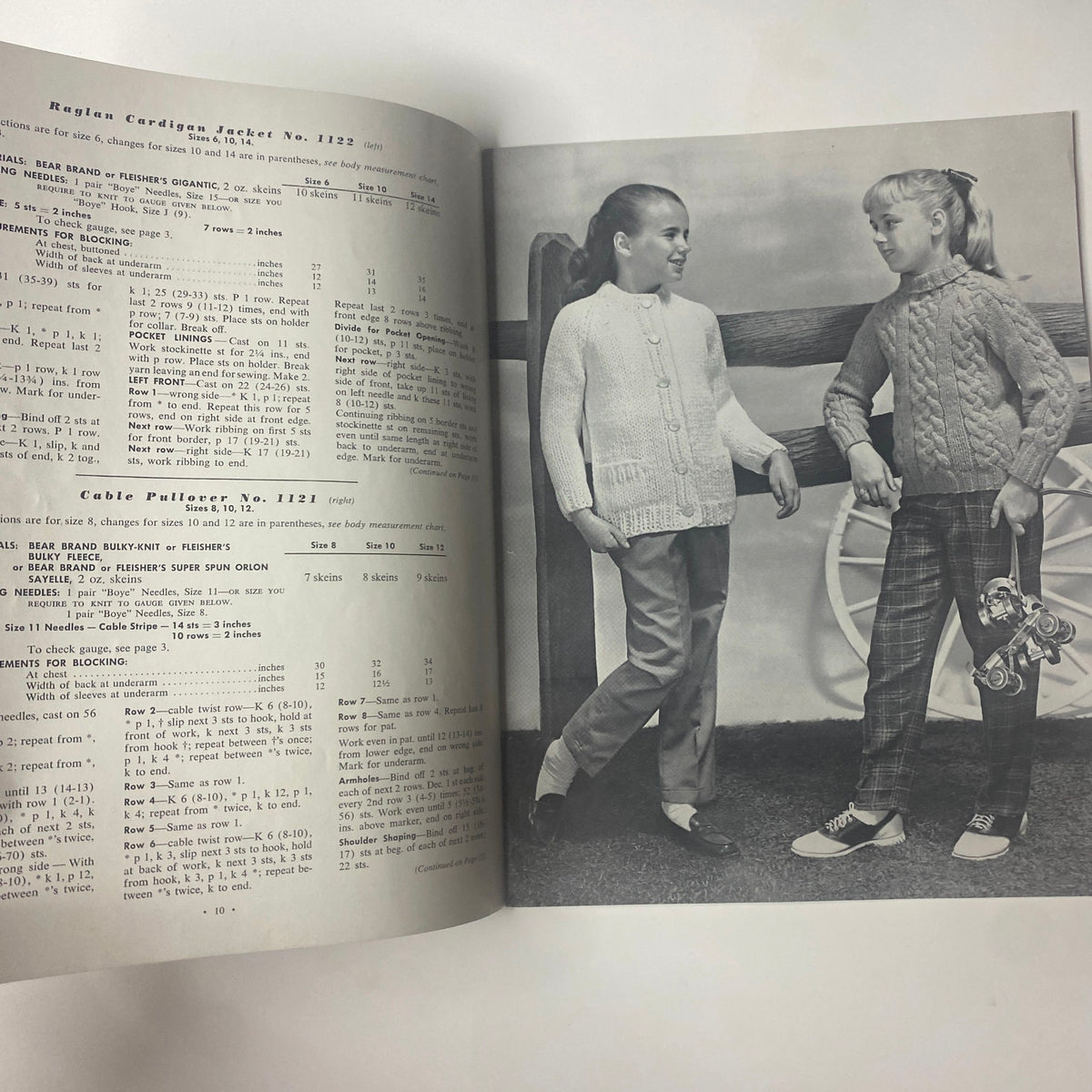 Inside page of the 1960 Vol 52 Bulky Knits Boys and Girls Catalog highlighting patterns for children’s sweaters, including a detailed guide for knitters.