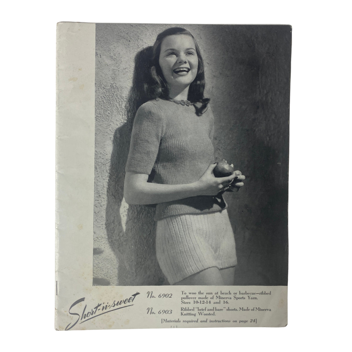 Front cover of the 1940s Short-n-Sweet Catalog featuring a woman in a fitted knit top, showcasing vintage fashion from the 1940s.