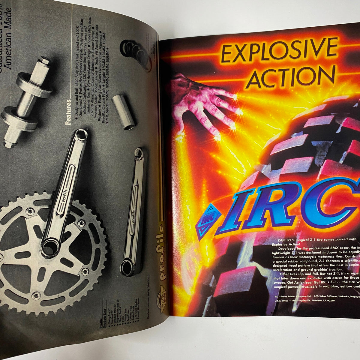 A detailed page from BMX Action Magazine April 1983 Vol 8 No. 4 highlighting a product advertisement for IRC BMX components.