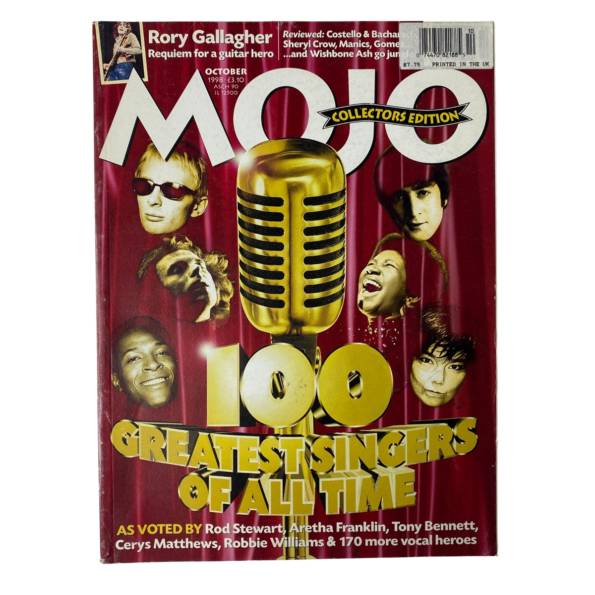 Cover of Mojo Music Magazine, October 1998, featuring Aretha Franklin and the title '100 Greatest Singers of All Time' with images of iconic musicians.