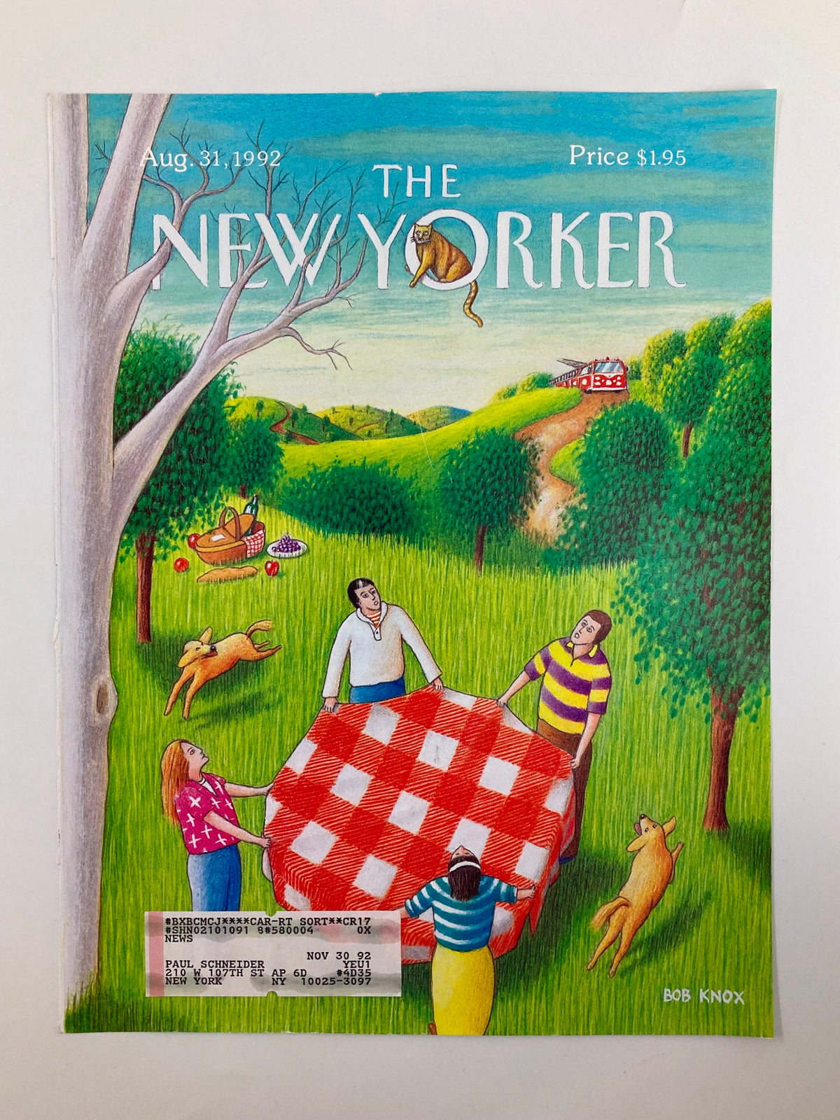 COVER ONLY The New Yorker August 31 1992 Family Day by Bob Knox showcasing a colorful depiction of family togetherness during a picnic in a picturesque setting.
