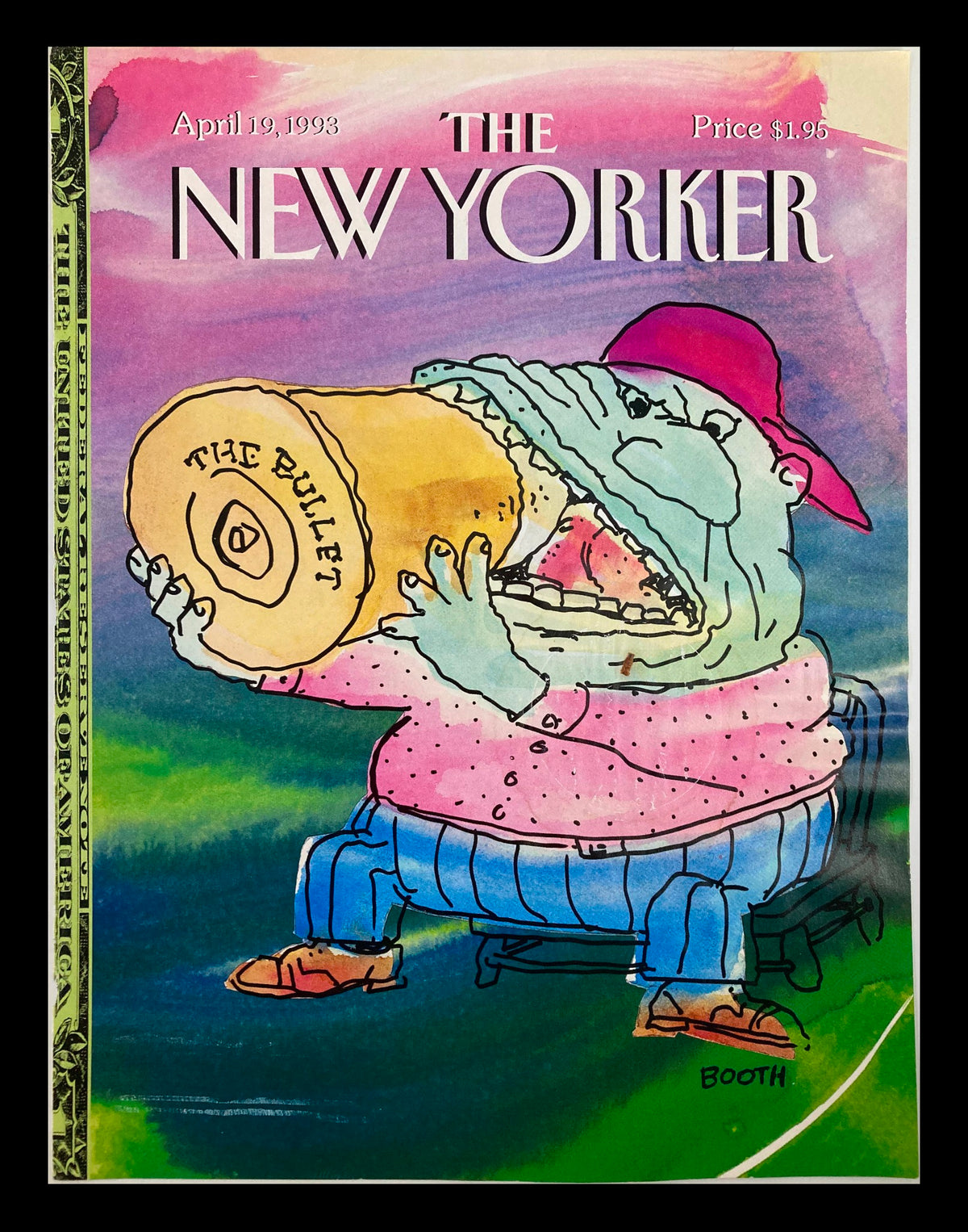 Cover of The New Yorker, April 19, 1993, titled 'Biting the Bullet' by George Booth, featuring a colorful illustration of a character, humorously depicted, holding a large bullet.