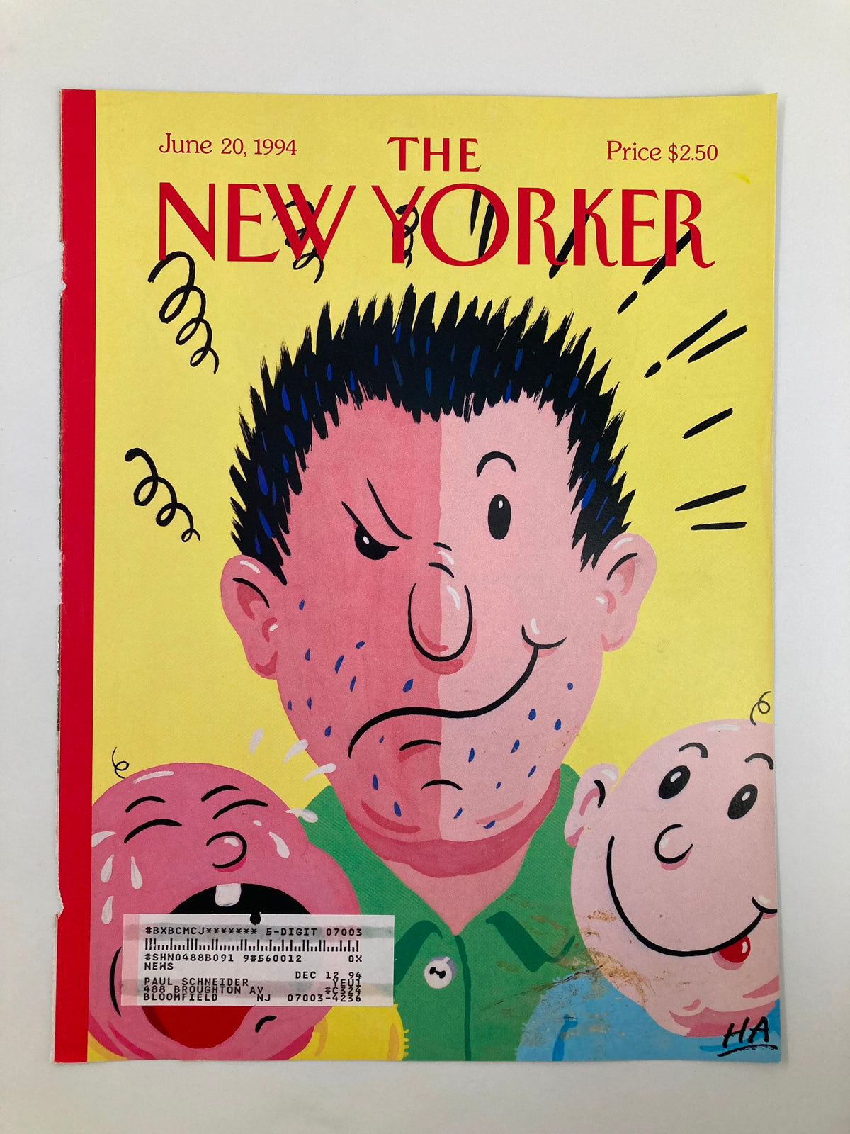 Cover only of The New Yorker from June 20, 1994, showcasing a whimsical design by Bob 'Ha' Zoell, capturing the joyful spirit of Father's Day with a father and two smiling children.