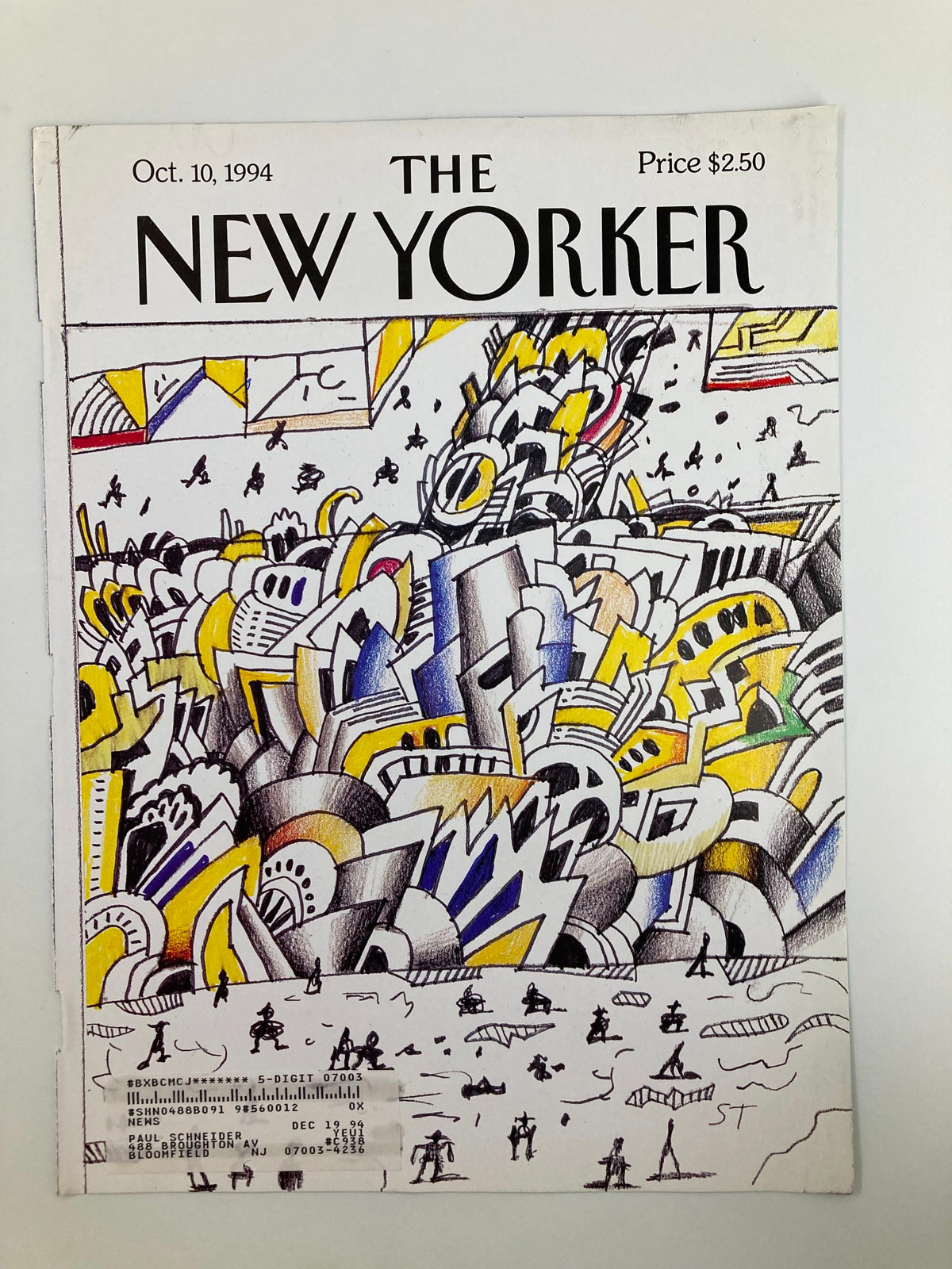 Illustrated cover of The New Yorker from October 10, 1994, displaying 'Canal Traffic Street' by Saul Steinberg, featuring intricate details and a playful urban scene.