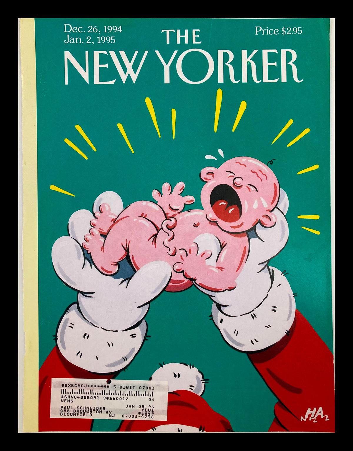 COVER ONLY The New Yorker December 26 1994 featuring an illustration of a baby being held by Santa Claus, capturing the festive spirit for the New Year.
