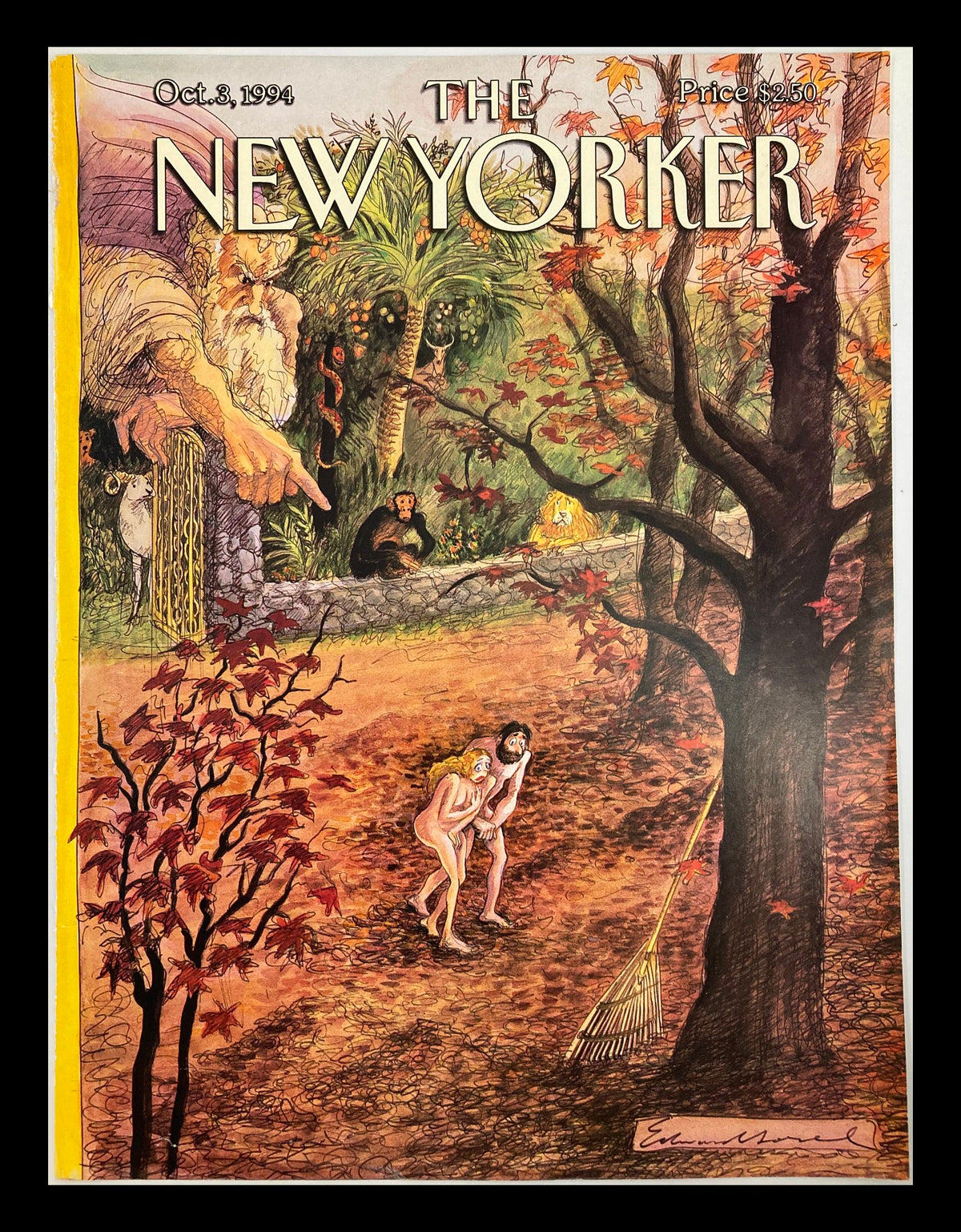 Cover of The New Yorker dated October 3, 1994, featuring the artwork 'The Fall' by Edward Sorel, depicting autumn themes with vibrant colors and intricate illustrations.