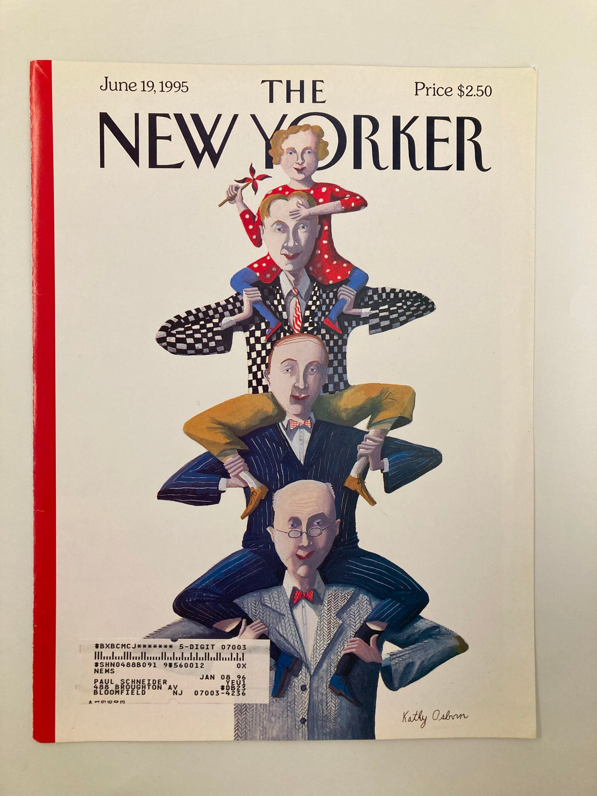 Cover of The New Yorker June 19, 1995 with Father's Day artwork by Kathy Osborn, illustrating a whimsical scene of characters symbolizing family and celebration.