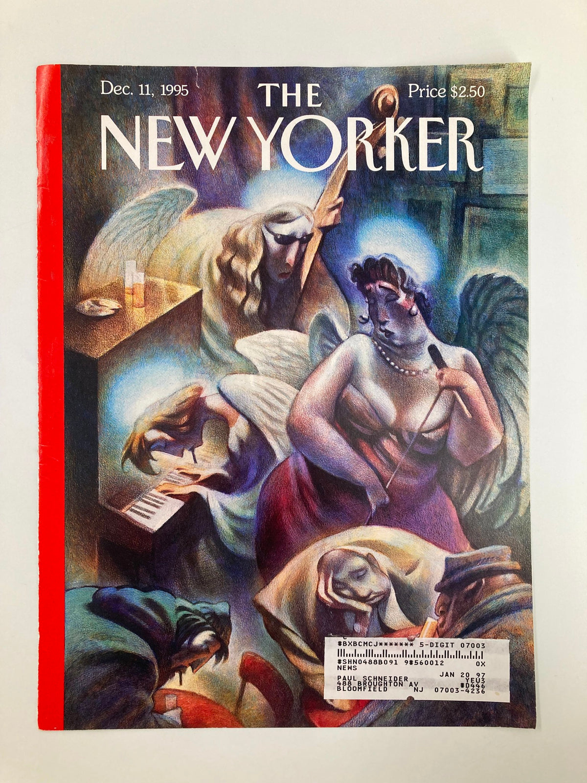 Cover of The New Yorker magazine dated December 11, 1995, titled 'Heavenly Blues' by Carter Goodrich, featuring vibrant artwork depicting angelic figures in a dreamlike, colorful composition.