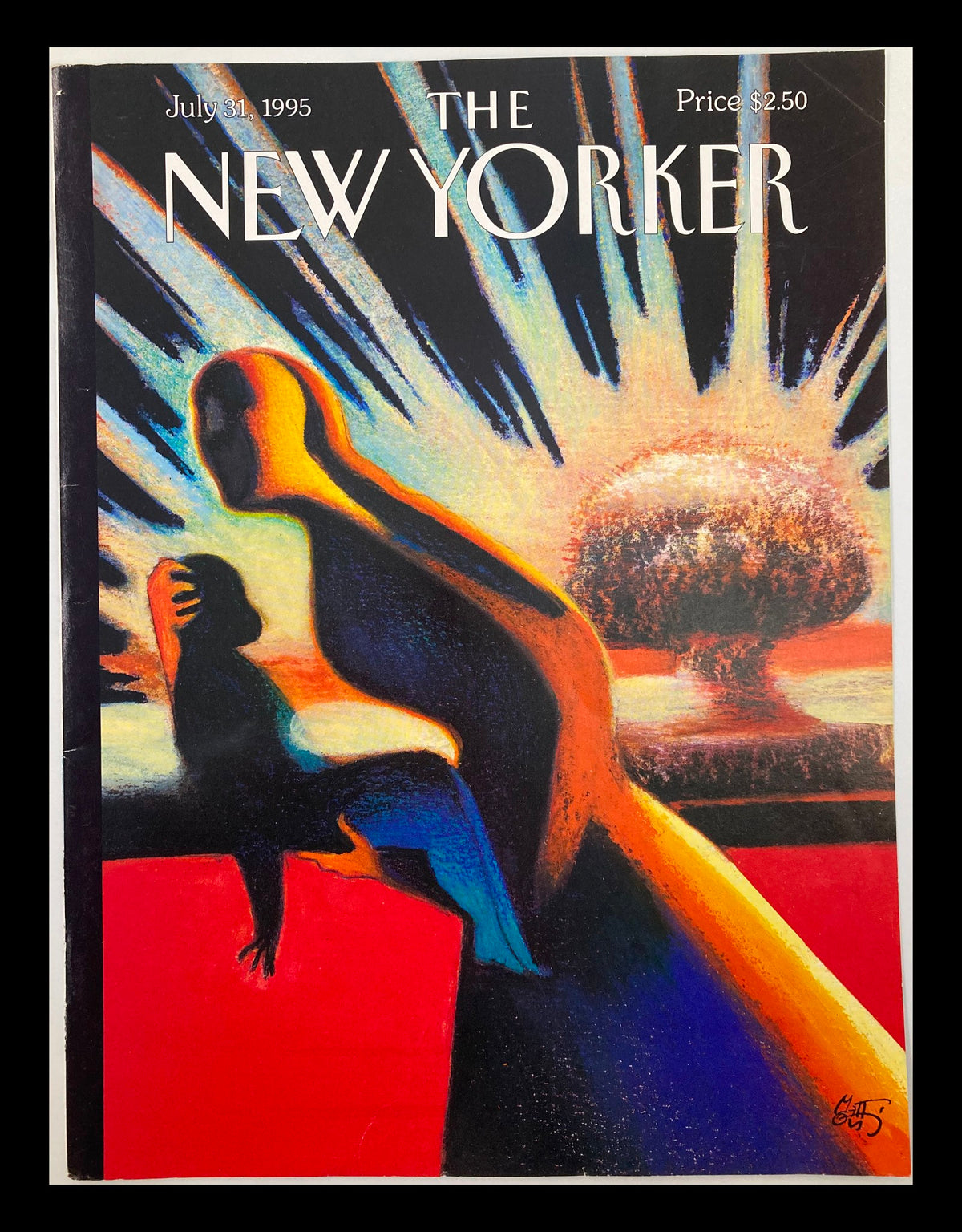 Cover of The New Yorker July 31 1995 featuring striking artwork titled 'Nuclear Blast' by Lorenzo Mattotti, showcasing vibrant colors and a thought-provoking design.