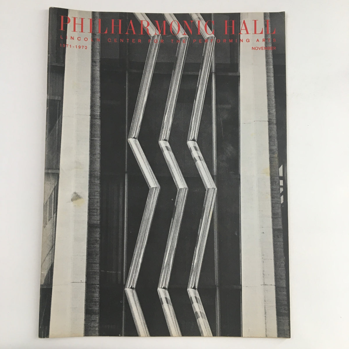 Cover of the 1971 Philharmonic Hall Lincoln Center program featuring a striking architectural photo of the venue.