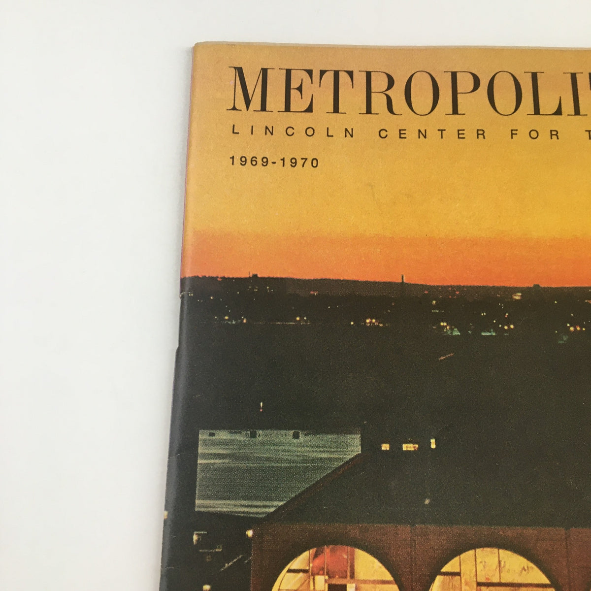 Detail view of the 1969 Metropolitan Opera Lincoln Center Festival program cover, showcasing the title and the year 1969-1970.