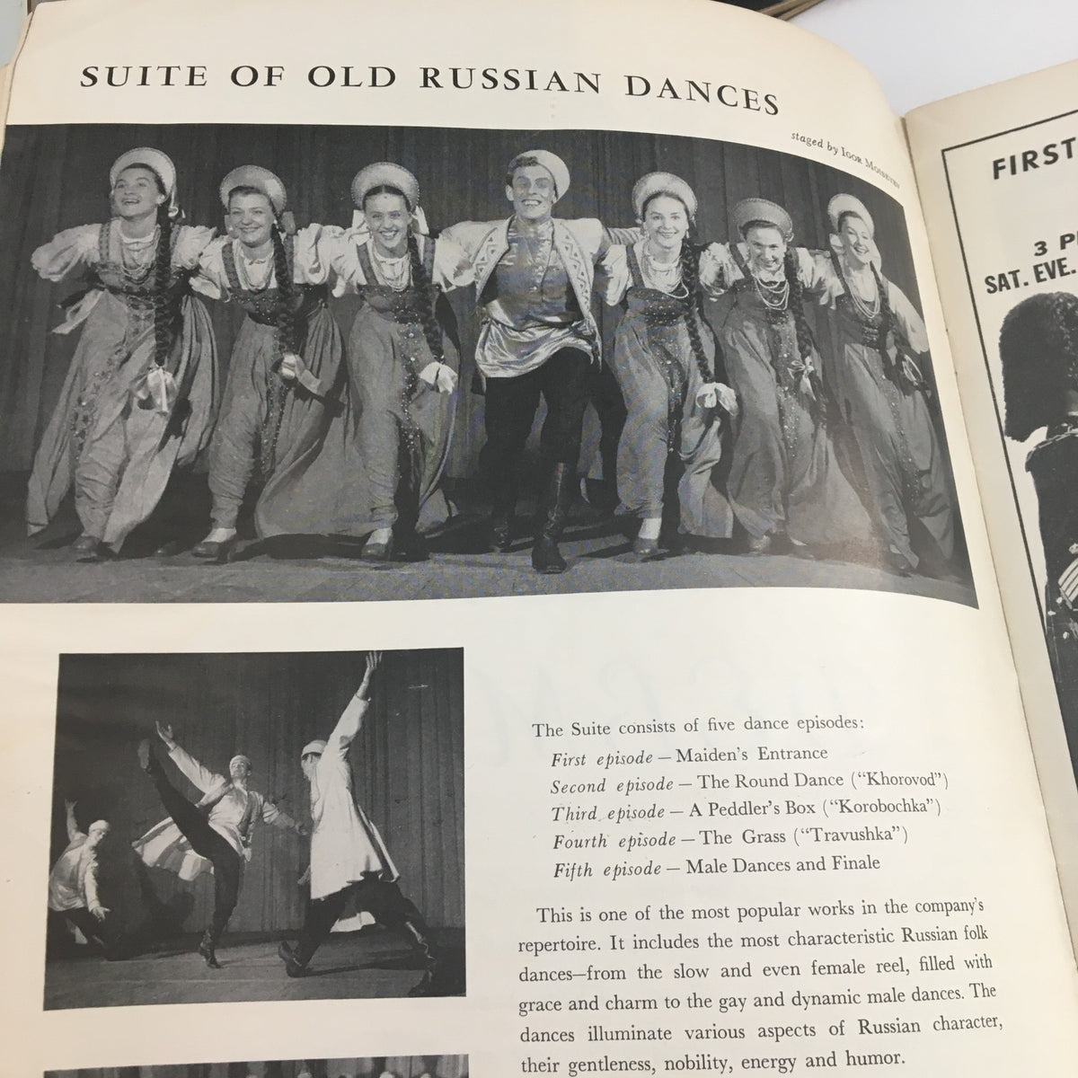 Image from 1965 S. Hurok Presents Moiseyev Dance Company depicting dancers performing the Suite of Old Russian Dances.