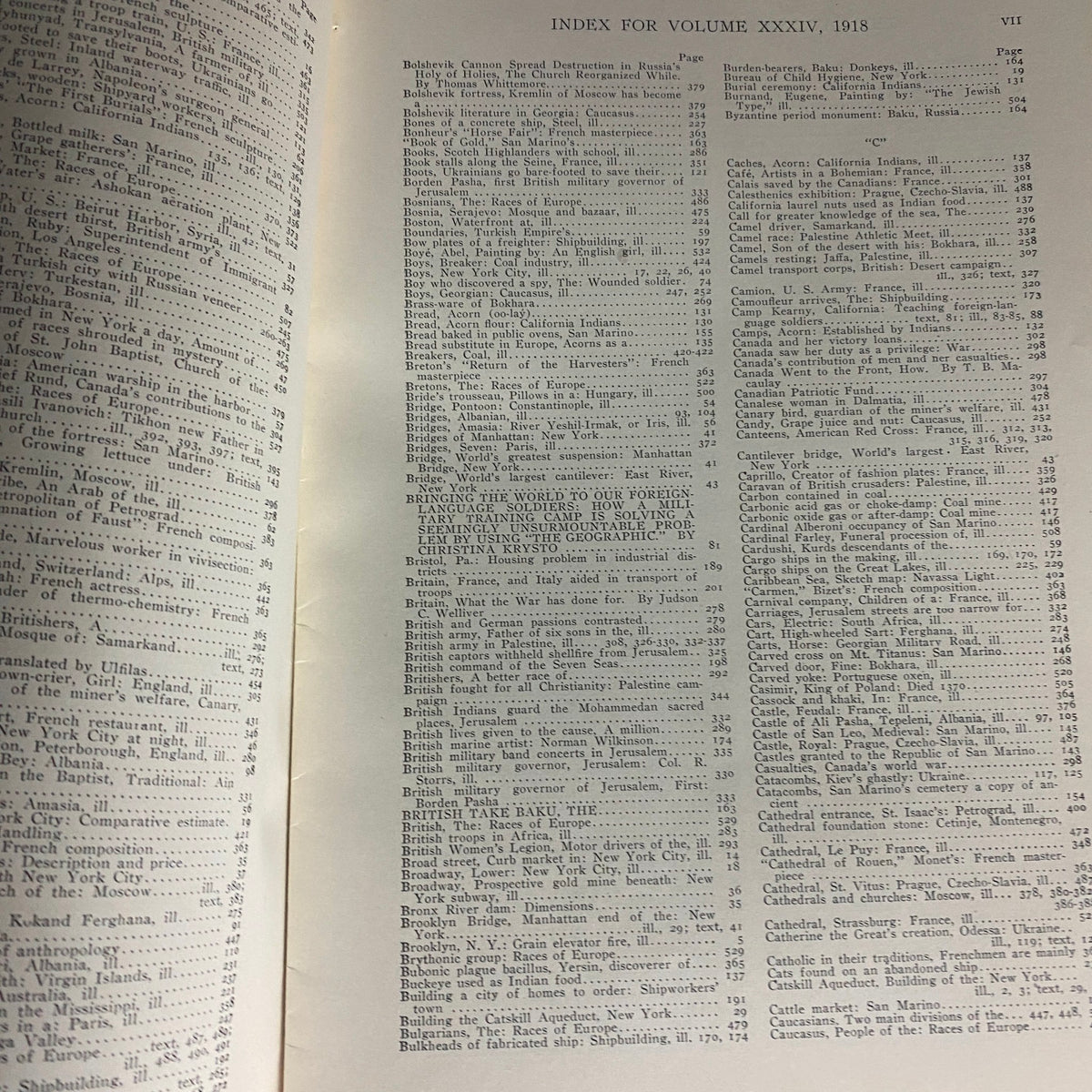 National Geographic Magazine July-December 1918 Volume XXXIV Index No Label