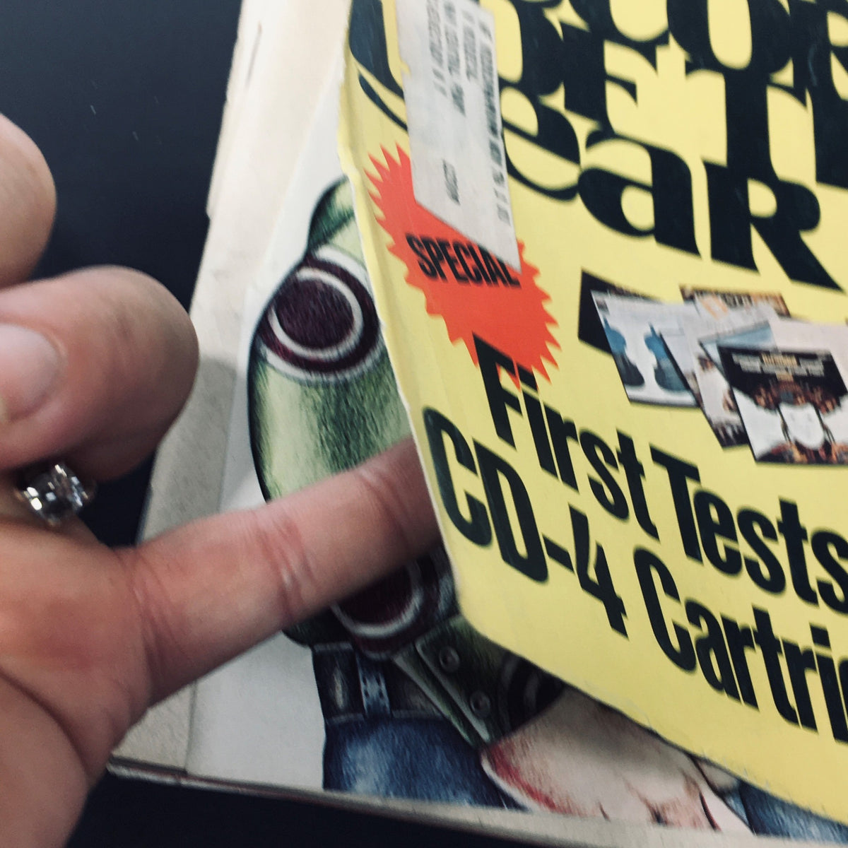 Vintage High Fidelity Magazine from December 1974 featuring the first tests of CD-4 cartridges with a close-up of the magazine cover.