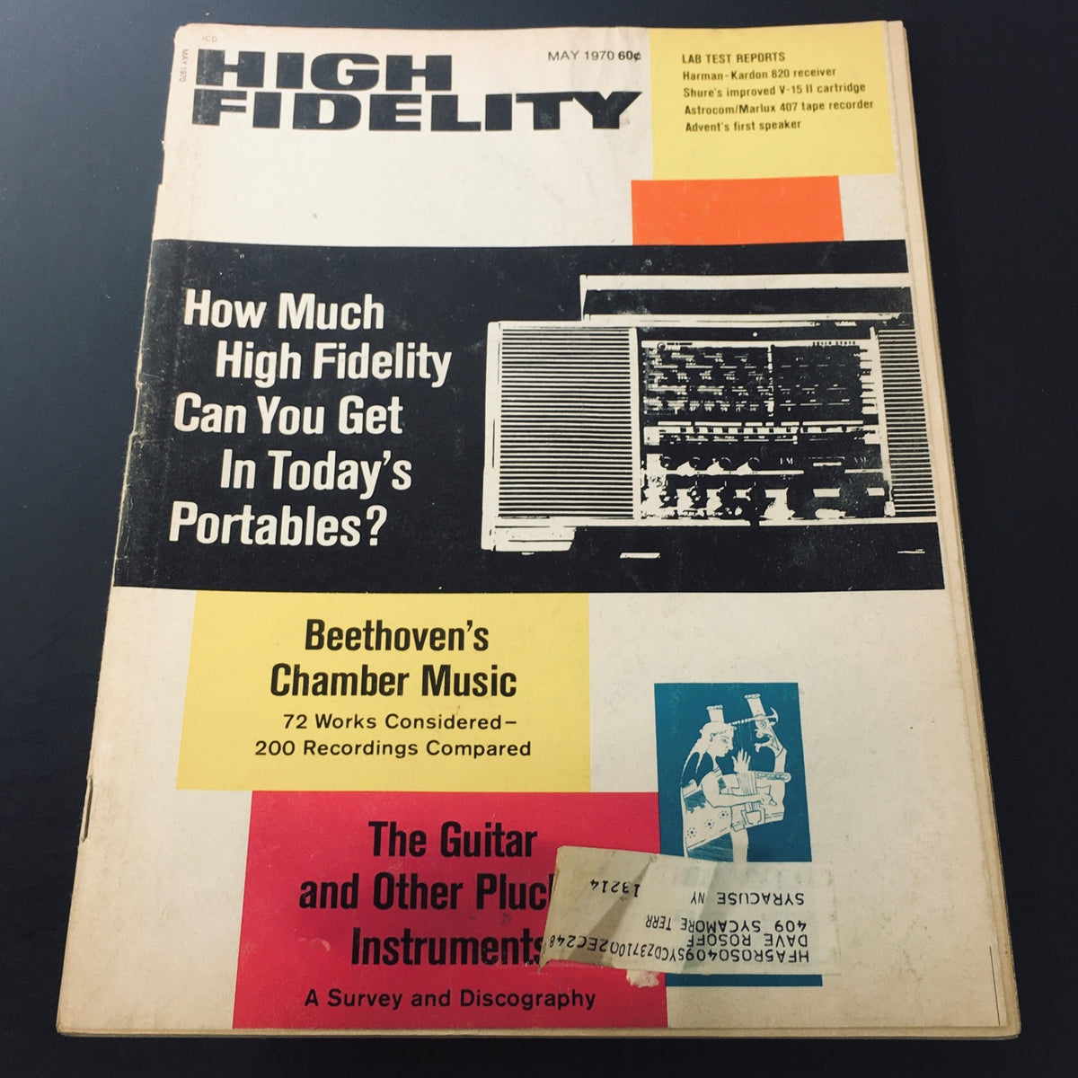 Cover of VTG High Fidelity Magazine from May 1970 featuring Ludwig van Beethoven's Chamber Music. The design includes articles on high-fidelity audio, a striking layout with colorful sections, and vintage advertisements.