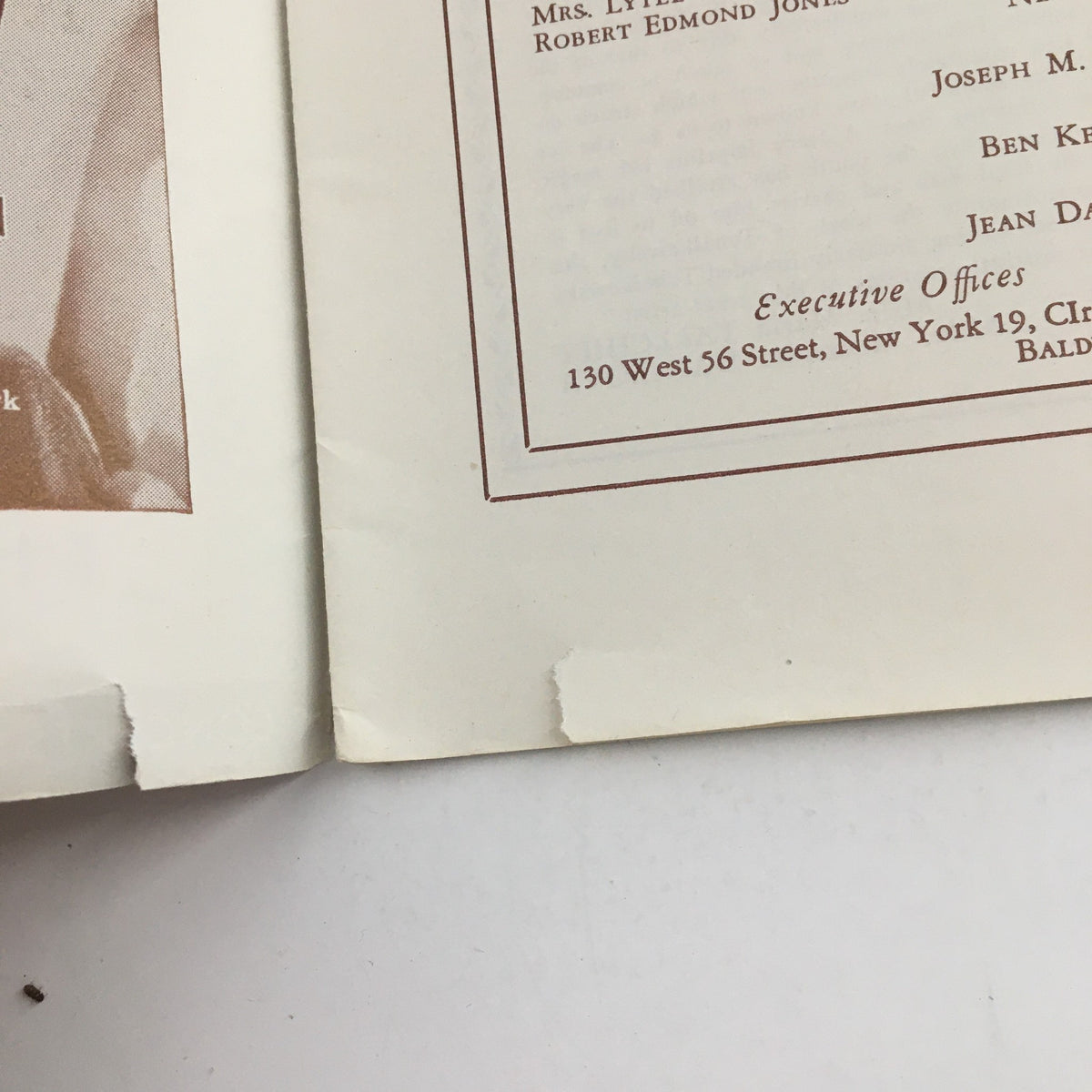Closer look at the binding and edge details of the 1946 Program Magazine from New York City Center, including visible wear that adds to its vintage charm.