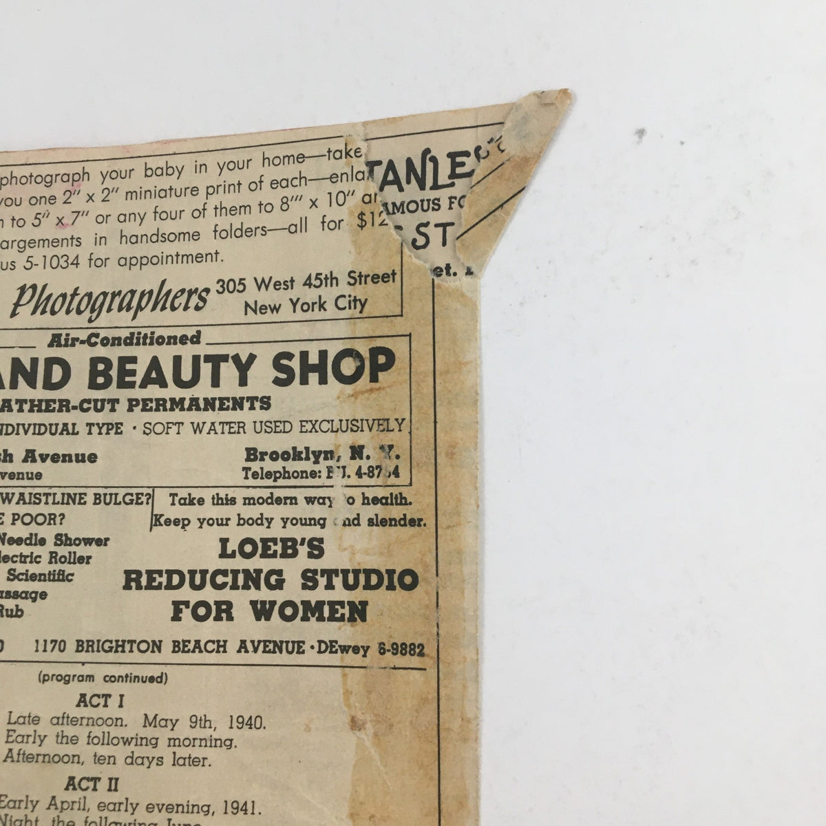Another vintage advertisement from the 1943 Flatbush Theatre featuring various local businesses and promotions related to the presentation of 'Room Service'.