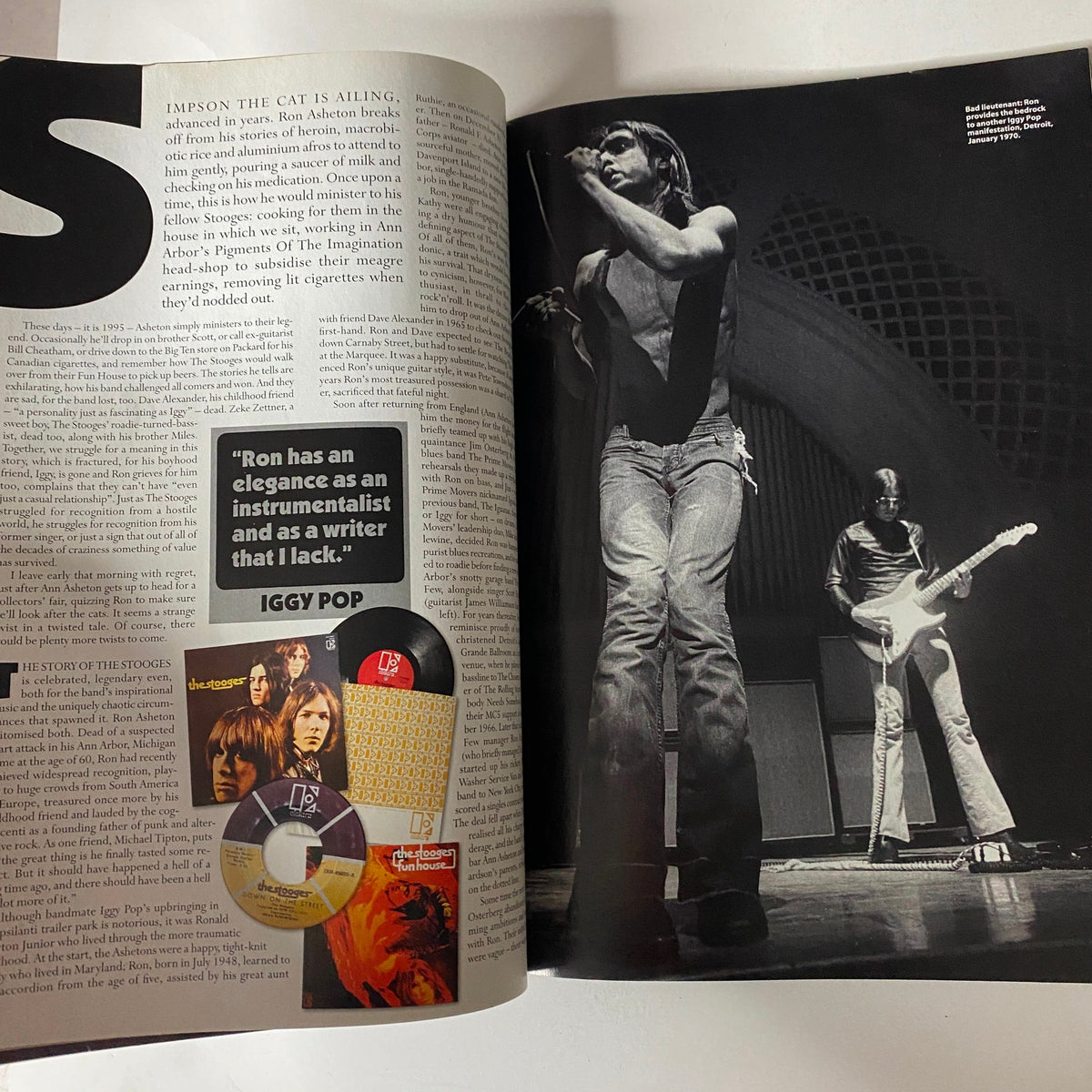 An article page from Mojo Music Magazine March 2009 showcasing iconic performers, with a focus on a performance by Iggy Pop and a discussion on musical themes.