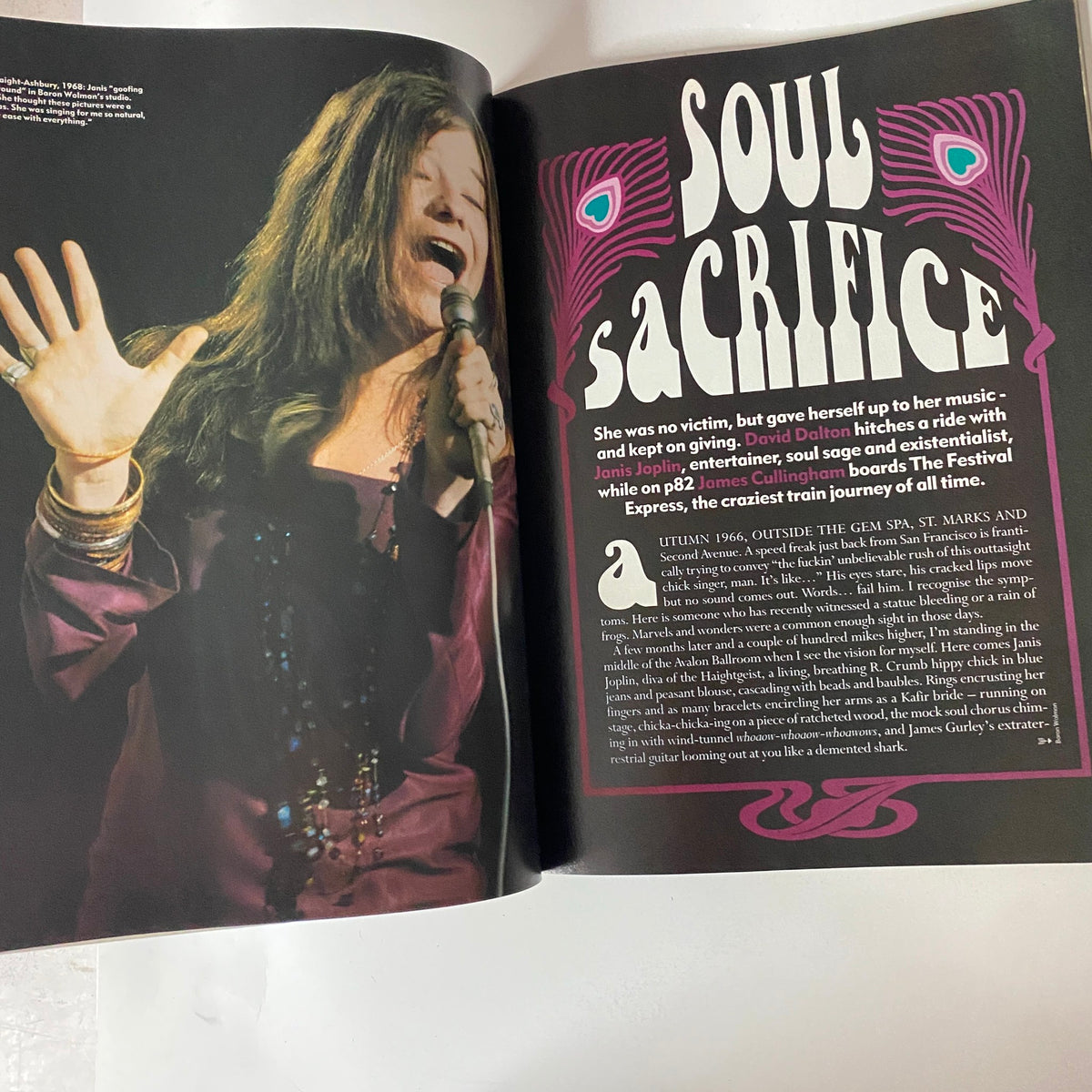 Interior page of Mojo Music Magazine June 2000 featuring an article on Janis Joplin titled 'Soul Sacrifice,' accompanied by a striking image of Janis Joplin performing.