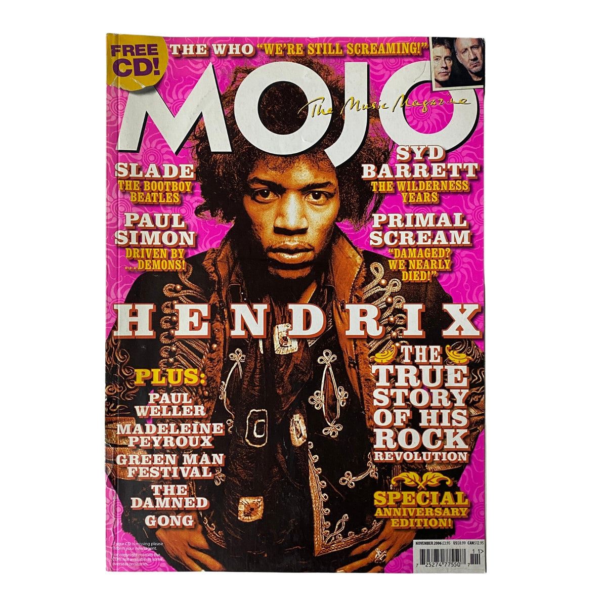 Mojo Music Magazine November 2006 featuring Jimi Hendrix on the cover. This issue includes features on various artists and music topics, emphasizing Hendrix's impact on rock music.