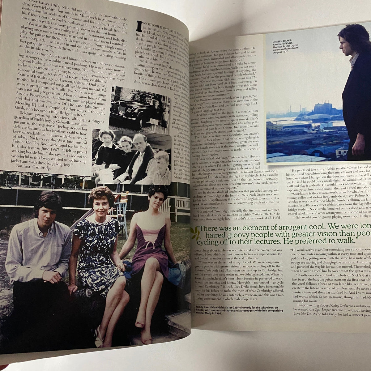 Mojo Music Magazine June 2009 spread with text and images discussing Nick Drake's early life and relationships, highlighting his artistic influence.
