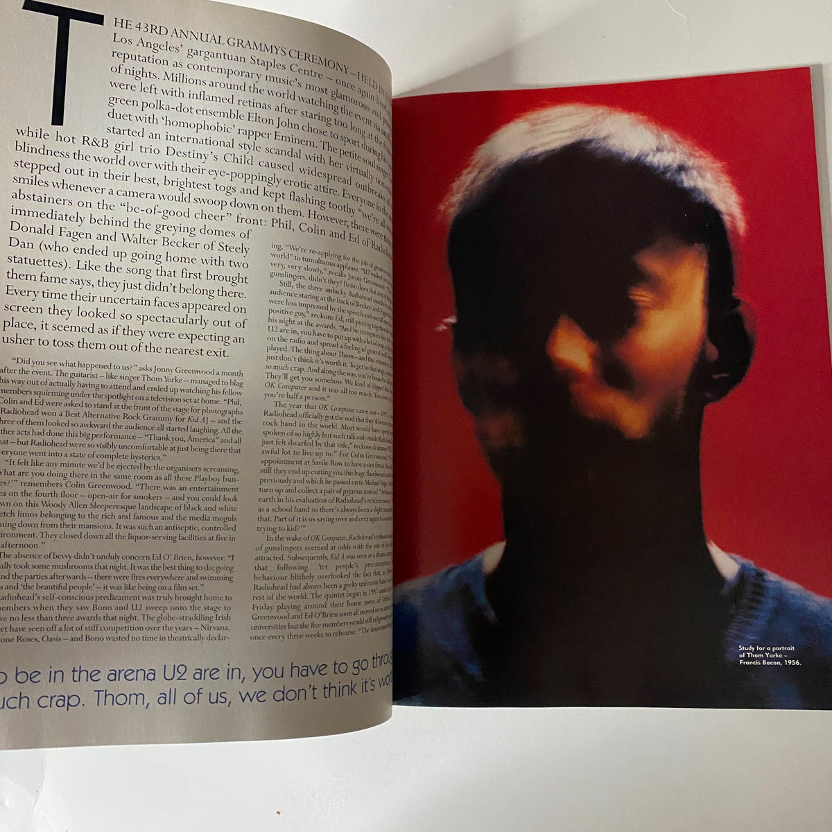 Another interior page from Mojo Music Magazine June 2001, displaying text and imagery related to music events and Grammy highlights.