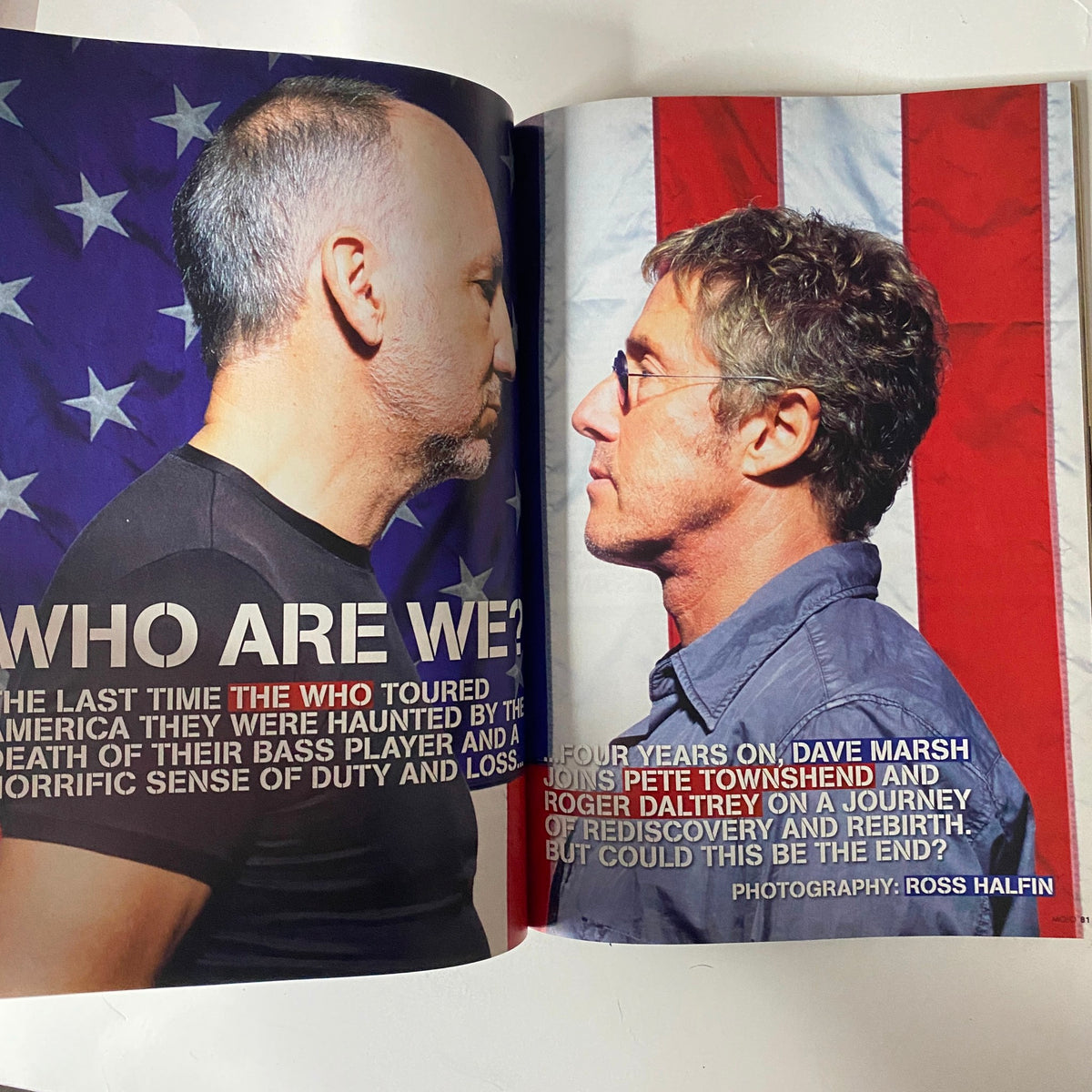 Double page spread from Mojo Music Magazine December 2006 featuring a profile of The Who, with an image of band members and a descriptive text emphasizing their impactful musical journey.
