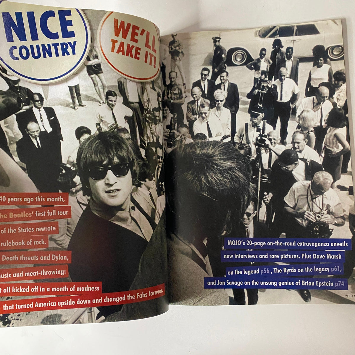 Two men, likely John Lennon and another, featured in Mojo Music Magazine September 2004 with the headline Nice Country. The Beatles No CD Included No Label.