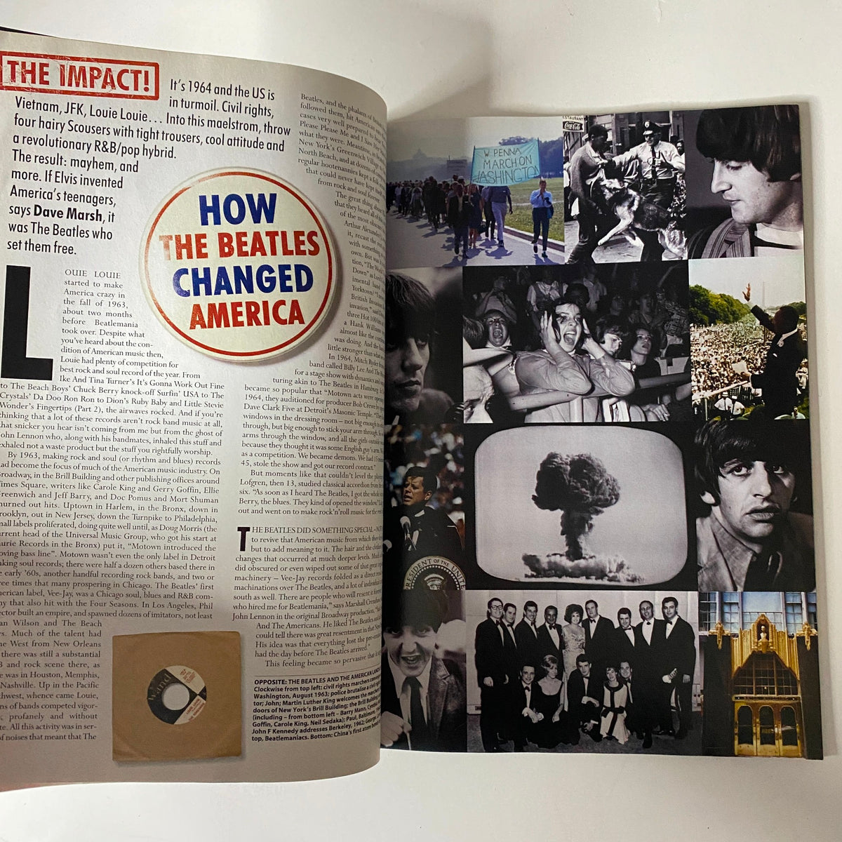 Page discussing how The Beatles changed America with images related to the period from Mojo Music Magazine September 2004. The Beatles No CD Included No Label.