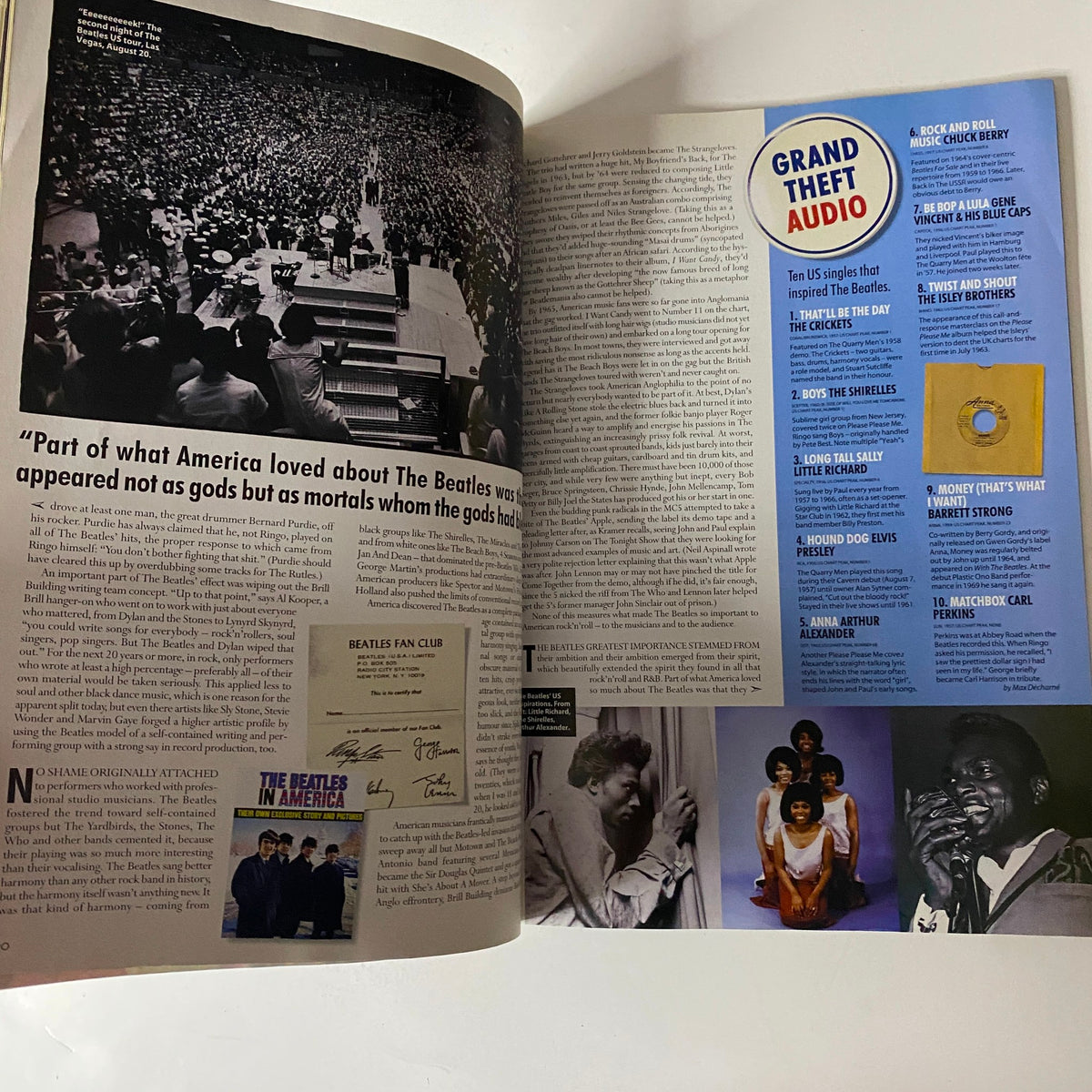Page from Mojo Music Magazine September 2004 featuring an article on The Beatles' influence in America, along with related historical images. The Beatles No CD Included No Label.