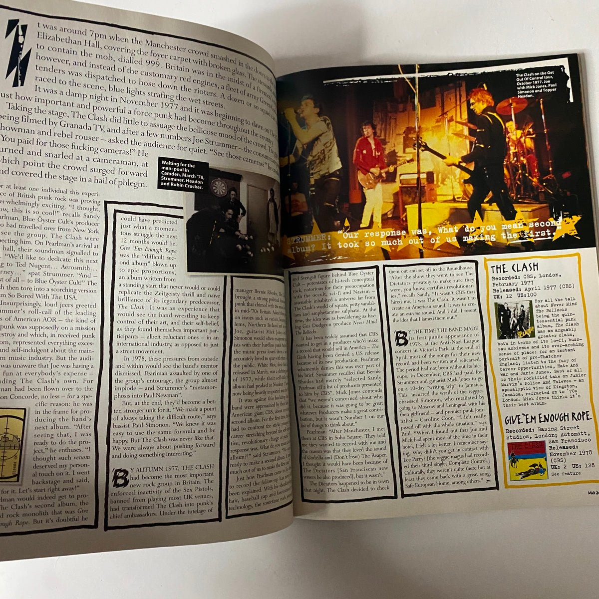 Mojo Music Magazine March 2003 displays an article about The Clash with detailed reviews and historical reflections on their influence.