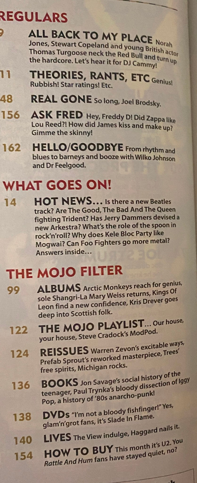 Regulars section of Mojo Music Magazine May 2007 with listings including Arctic Monkeys, album reviews, and rock legends.