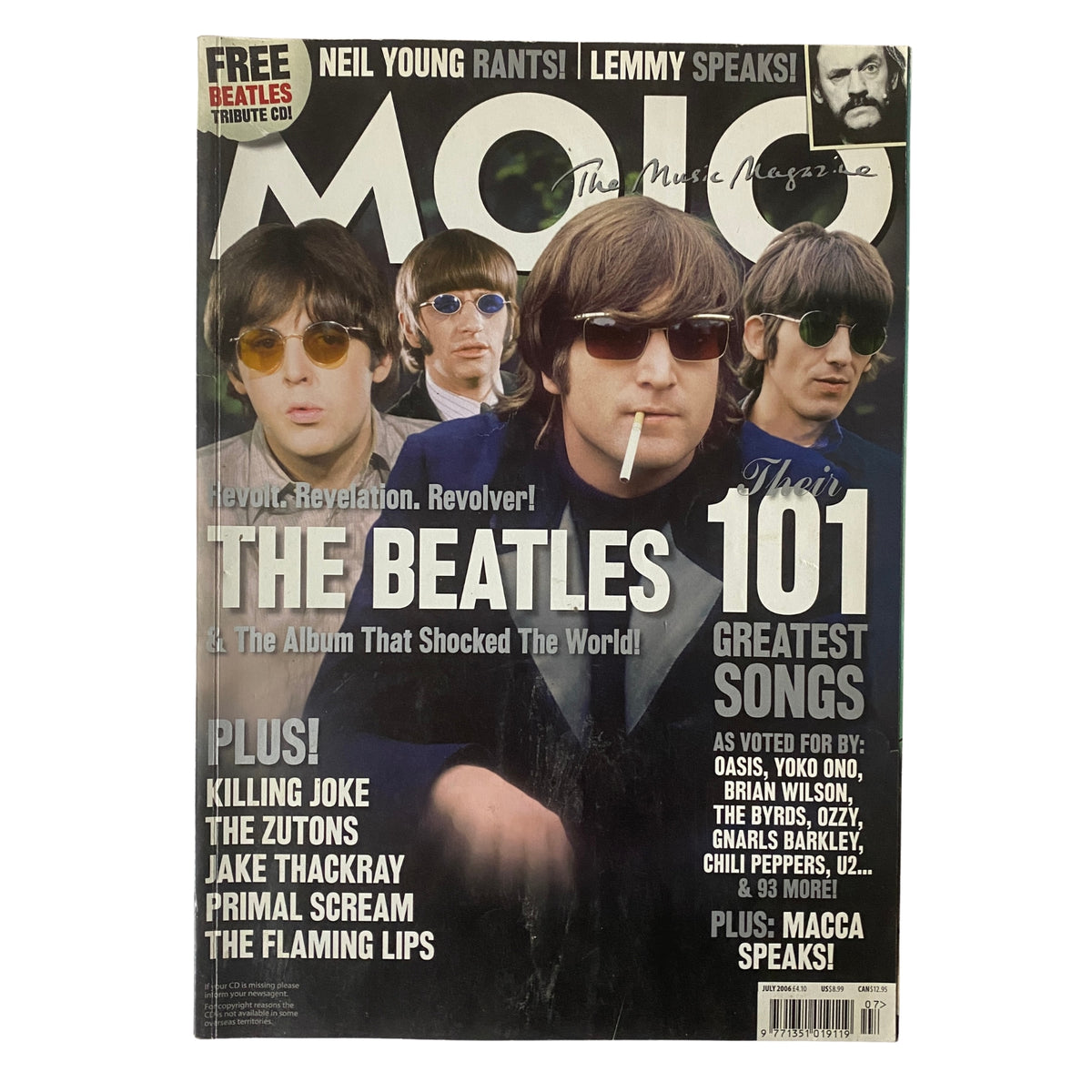 Mojo Music Magazine July 2006 featuring The Beatles on the cover, showcasing rock icons and music history without a CD, in good condition.